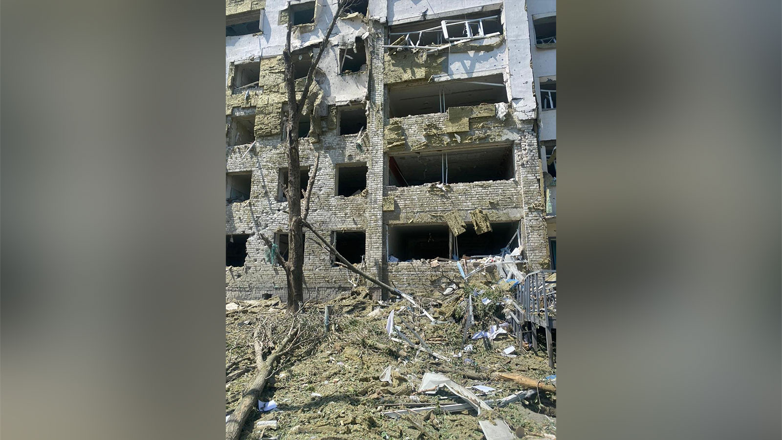 Andriy Yermak, head of the Office of the President of Ukraine, posted this image of a building he said was the hospital shelled in the city of Huliaipole, Ukraine.