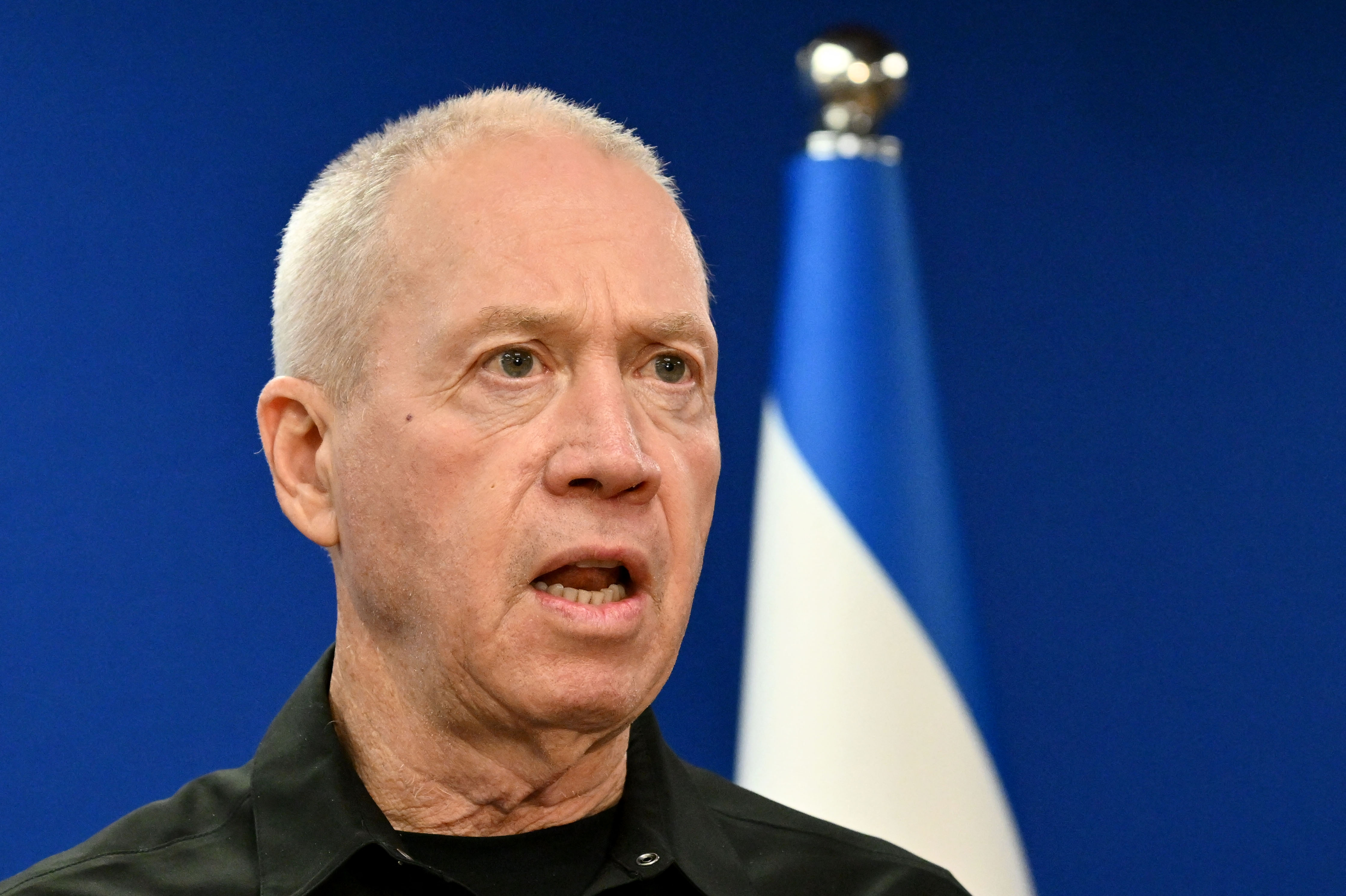 Israel's Defence Minister Yoav Gallant speaks during a press conference in Tel Aviv on December 18.