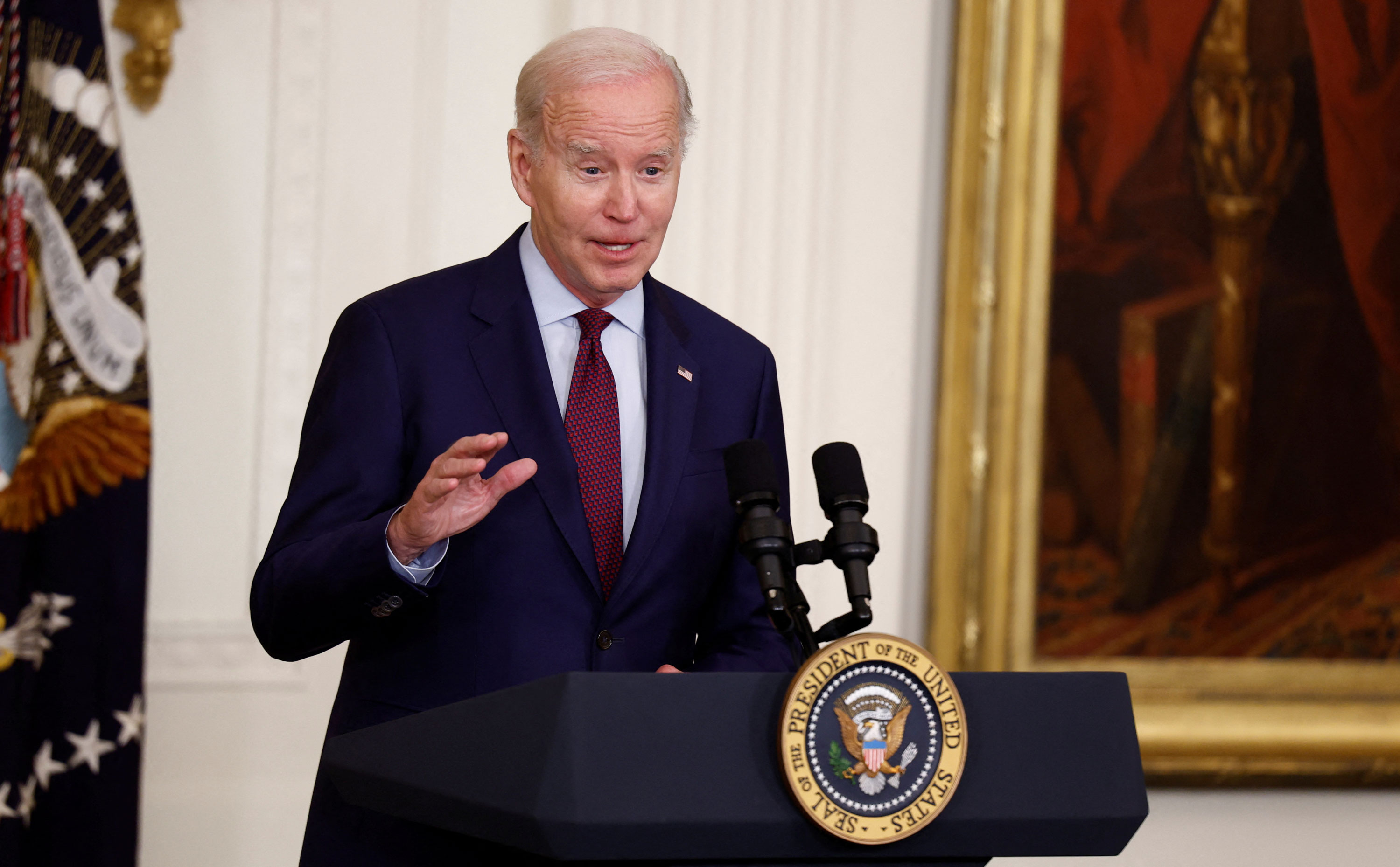 President Joe Biden announces that he is cutting his upcoming trip to Asia short and will return to Washington earlier than planned to continue debt ceiling negotiations, during his remarks at a Jewish American Heritage Month celebration at the White House in Washington, D.C., on May 16, 2023.