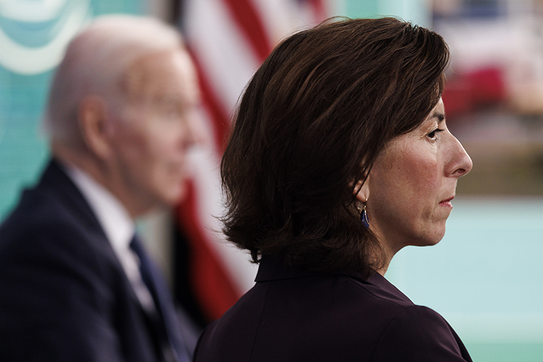 Ginaa Raimondo, U.S. commerce secretary, during a meeting with business leaders and governors in the Eisenhower Executive Office Building in Washington, D.C., on Wednesday, March 9.