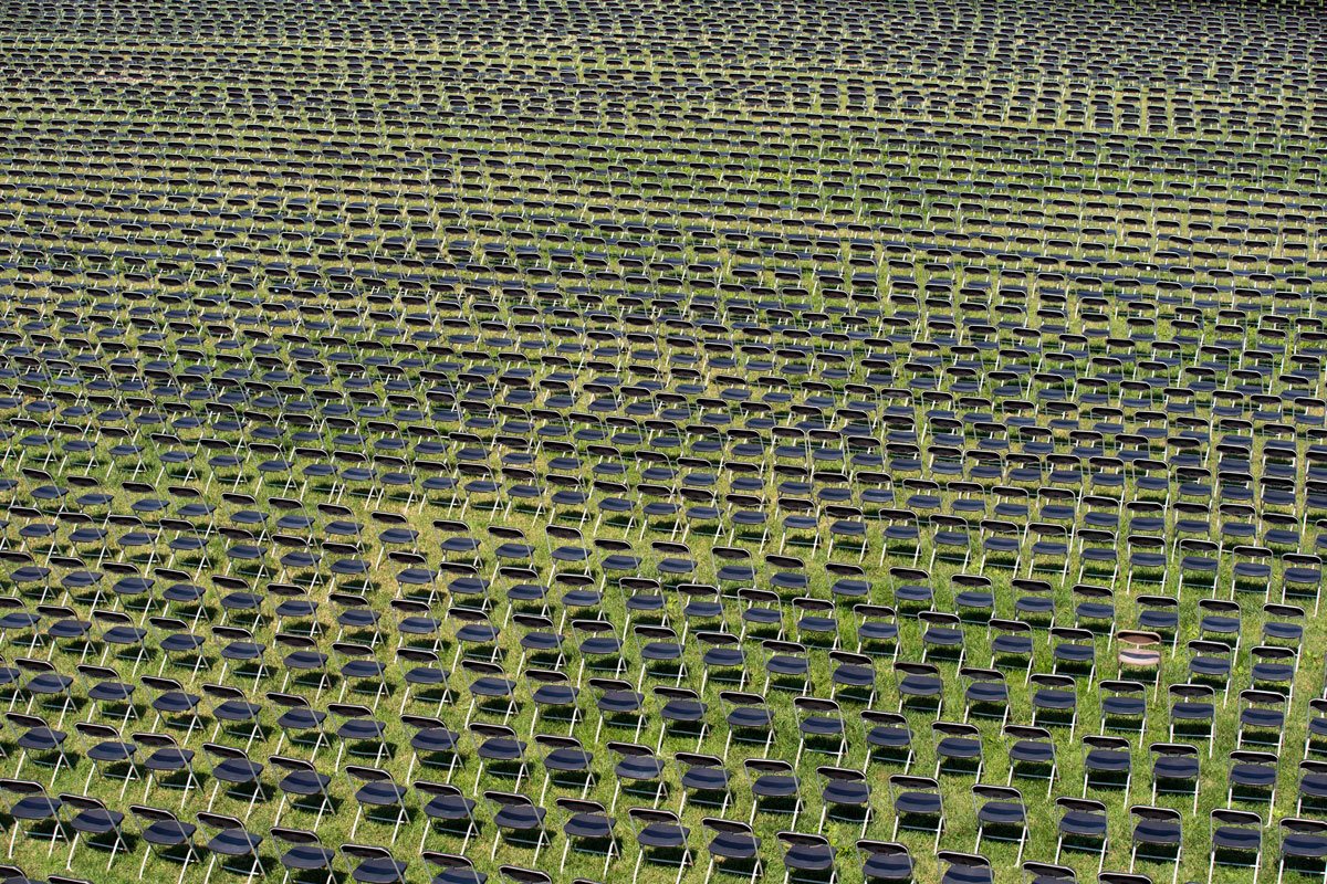 Hundreds of empty chairs representing a fraction of the more than 200,000 lives lost due to Covid-19 are seen during the National Covid-19 Remembrance, at The Ellipse outside of the White House, on Sunday, October 4.