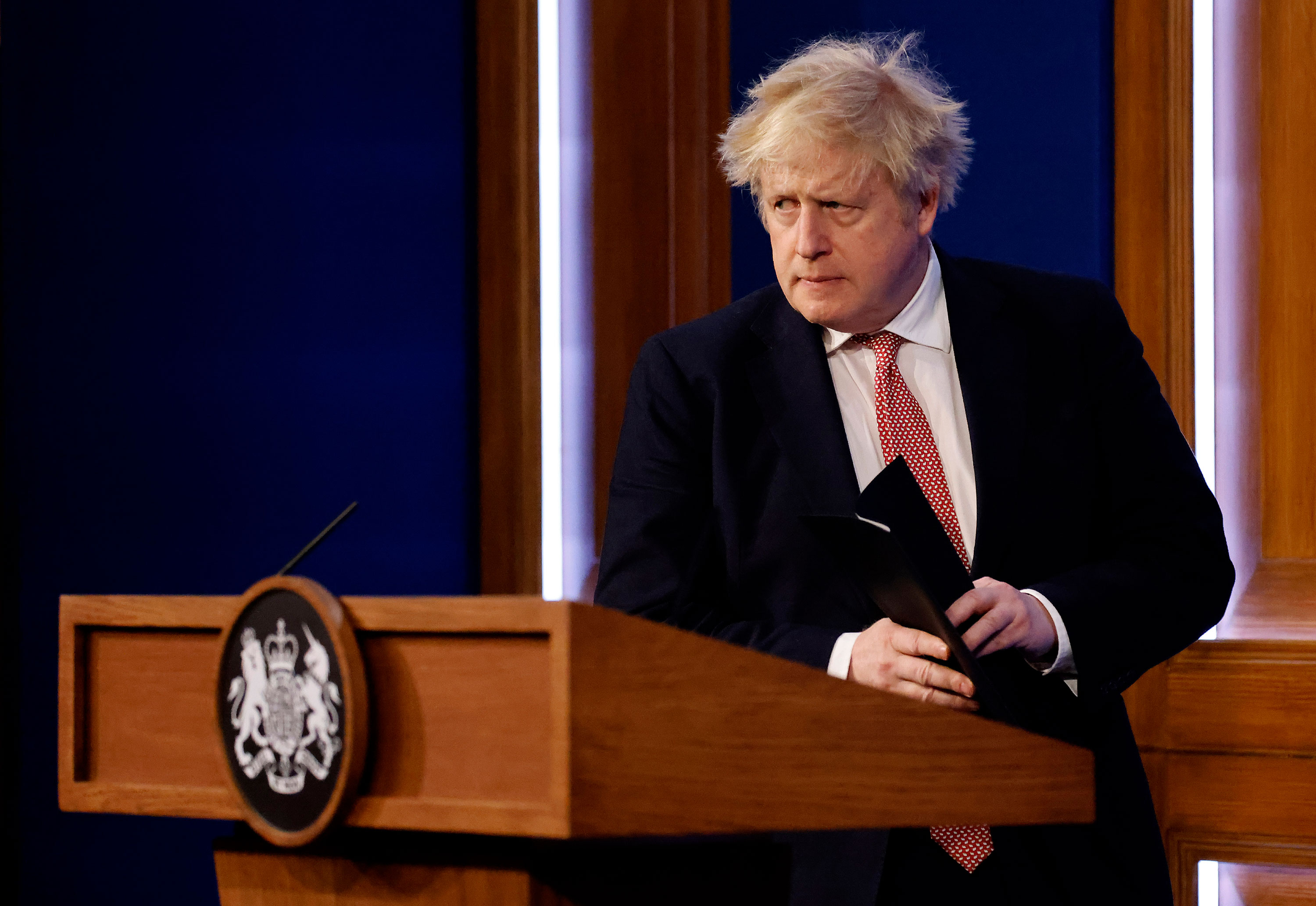 British Prime Minister Boris Johnson is seen during an address to the nation in February 21 in London.