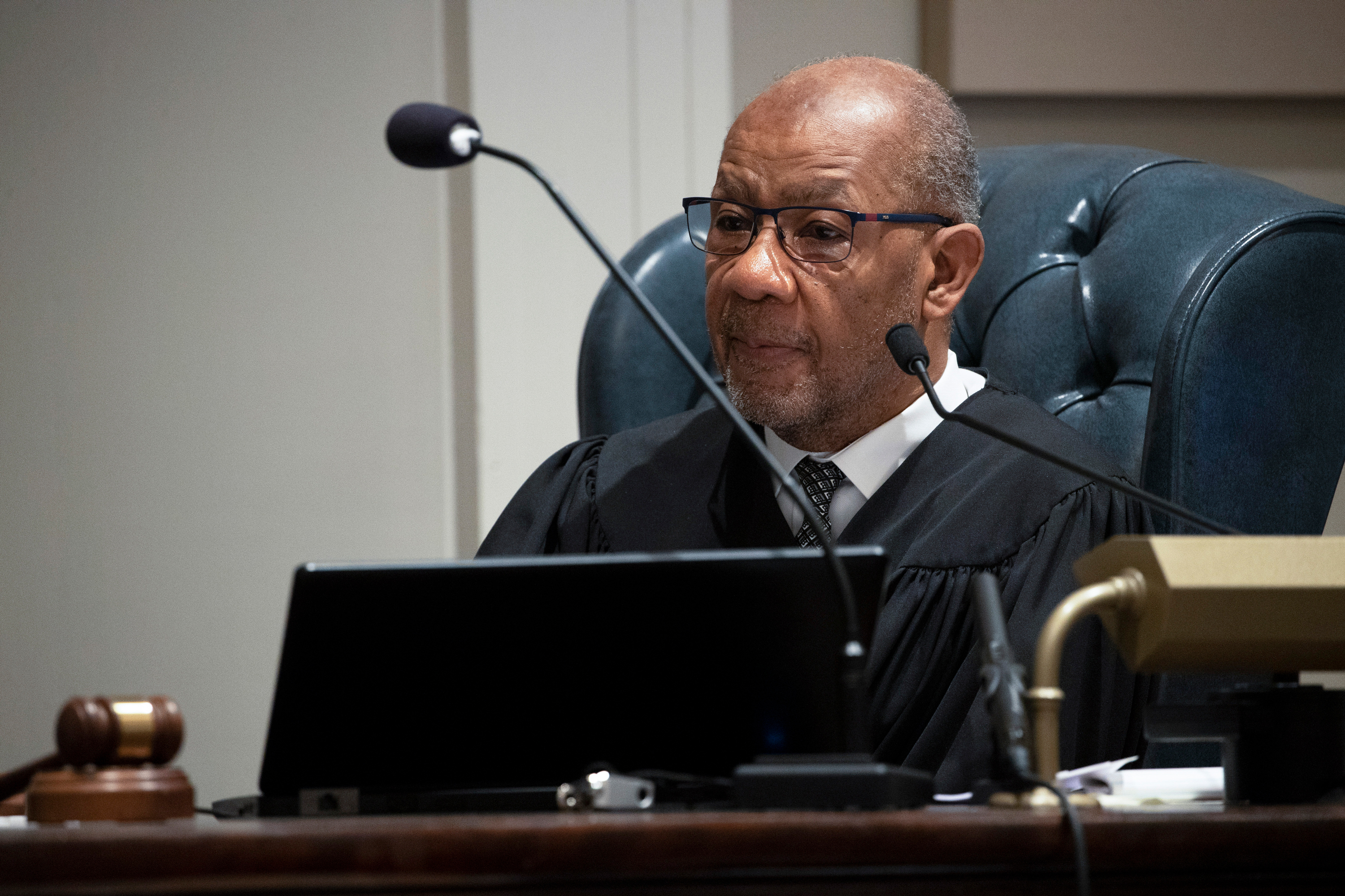 Judge Clifton Newman presides as he charges the jury during Alex Murdaugh’s double murder trial at the Colleton County Courthouse, on Thursday in Walterboro, South Carolina.