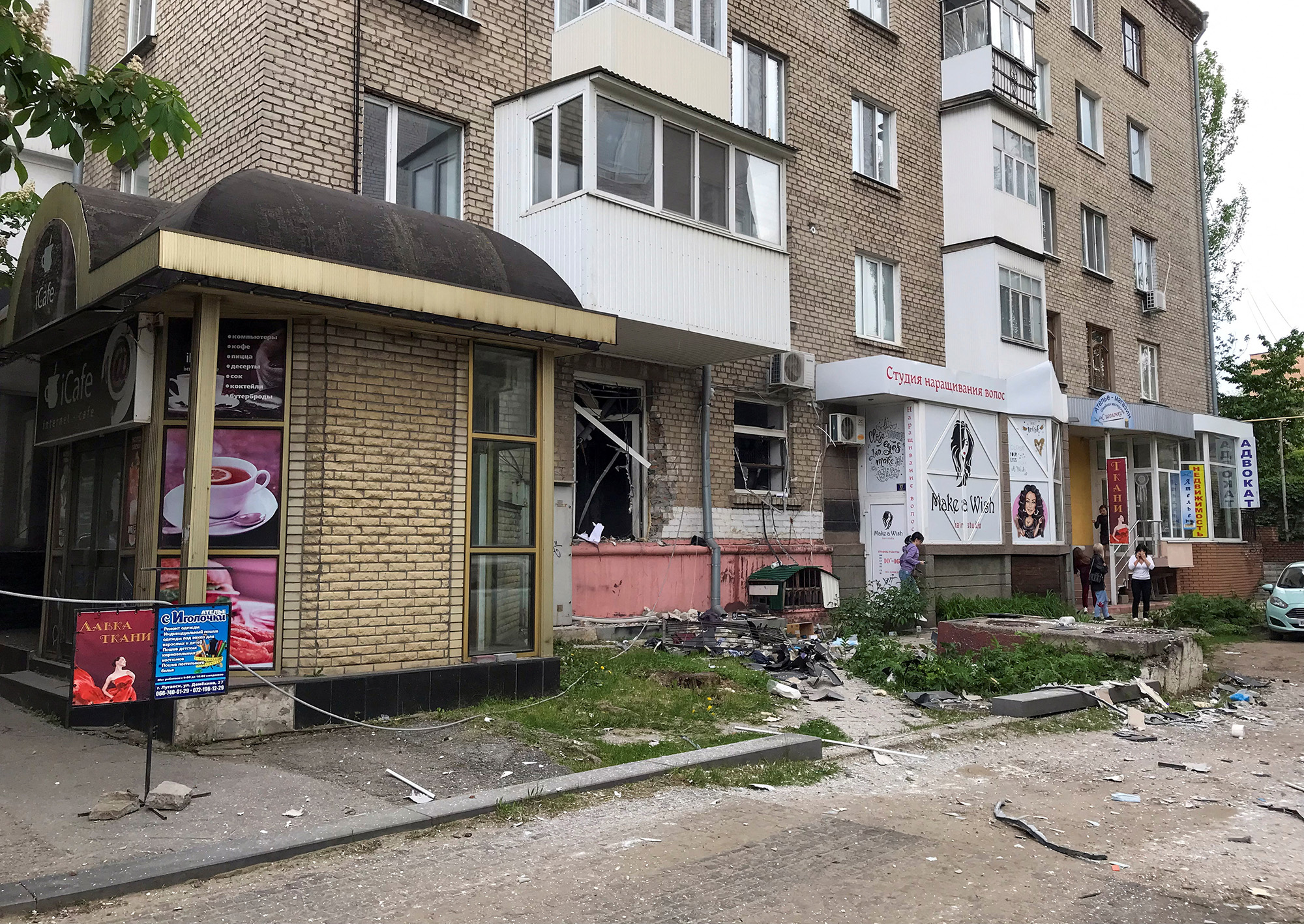 A view shows a damaged multi-storey apartment block following a blast in Luhansk, Russian-controlled Ukraine, on May 15.