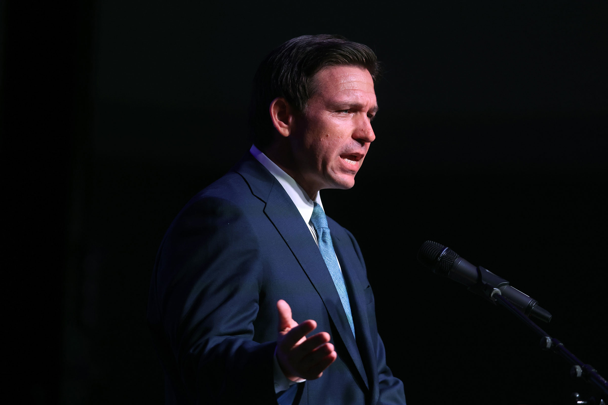 Florida Gov. Ron DeSantis speaks to guests at the Republican Party of Marathon County Lincoln Day Dinner annual fundraiser on May 6.