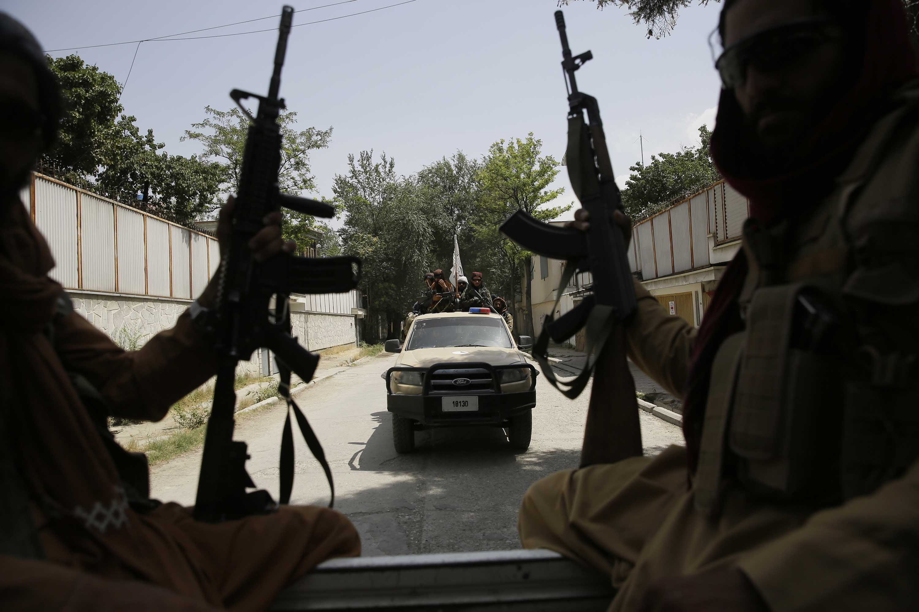 Taliban fighters patrol in Kabul, Afghanistan, on Thursday, August 19. 