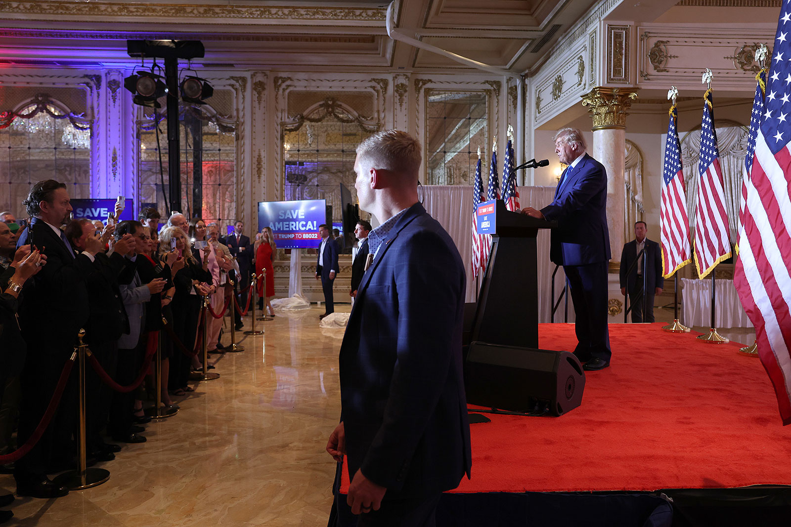 Former President Donald Trump addresses a crowd at an election night event at Mar-a-Lago on Tuesday.