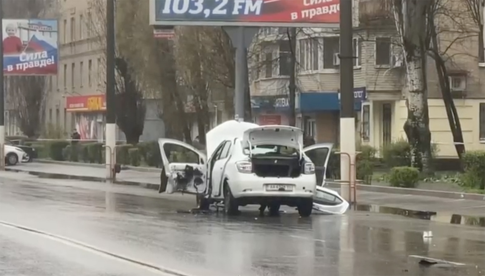 The site of the explosion in the Ukrainian city of Melitopol on April 2.