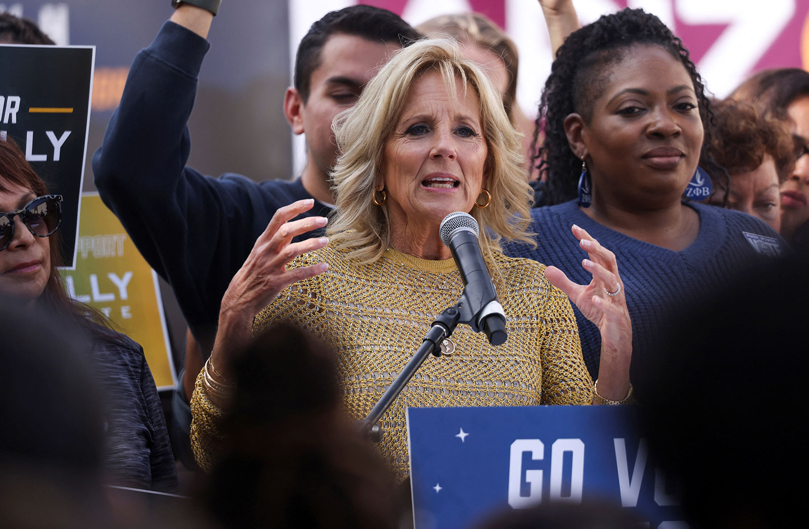 First lady Jill Biden speaks at a campaign rally for Sen. Mark Kelly in Phoenix on November 5. 