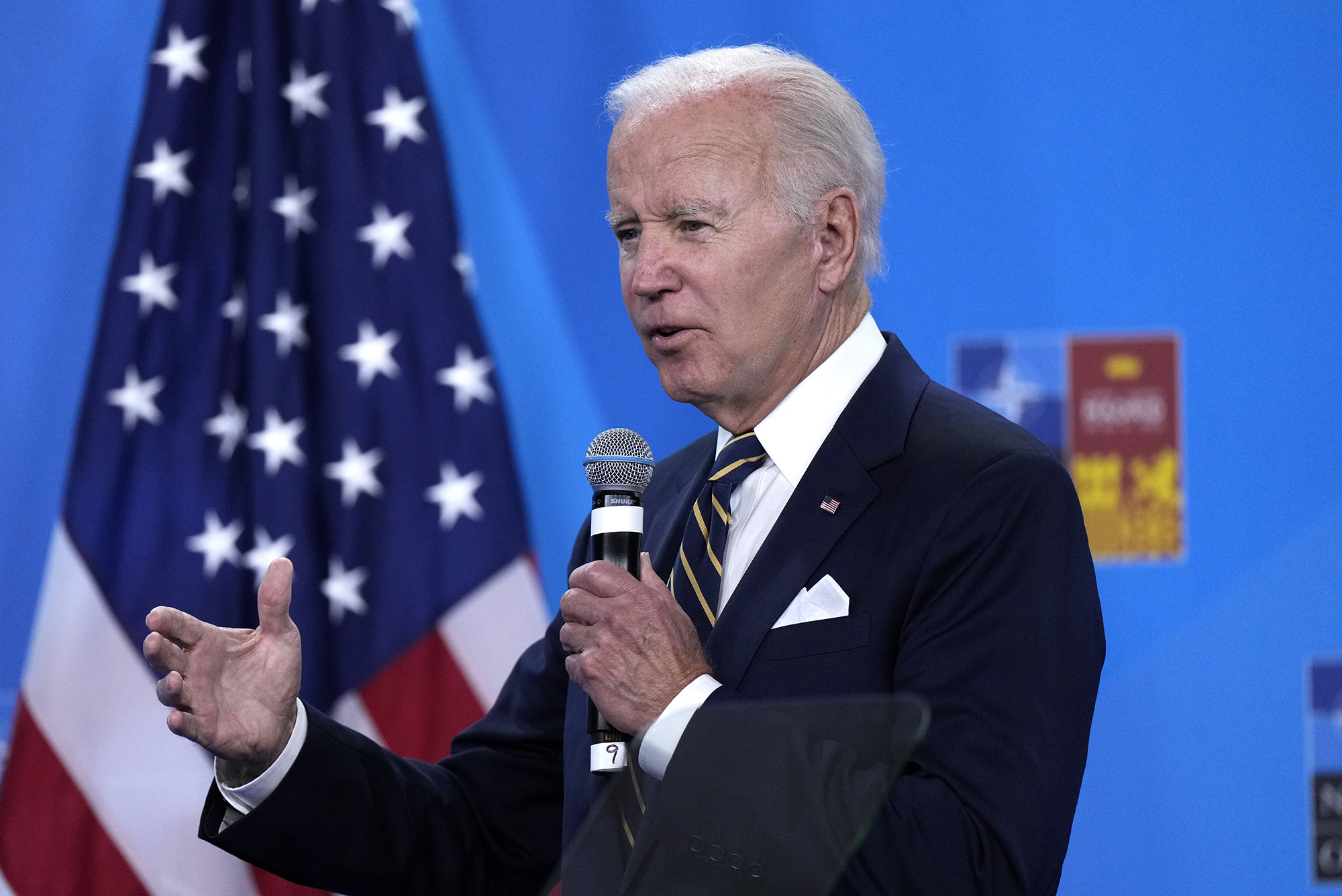 U.S. President Joe Biden speaks during a media conference at the end of a NATO summit in Madrid, Spain, on June 30.