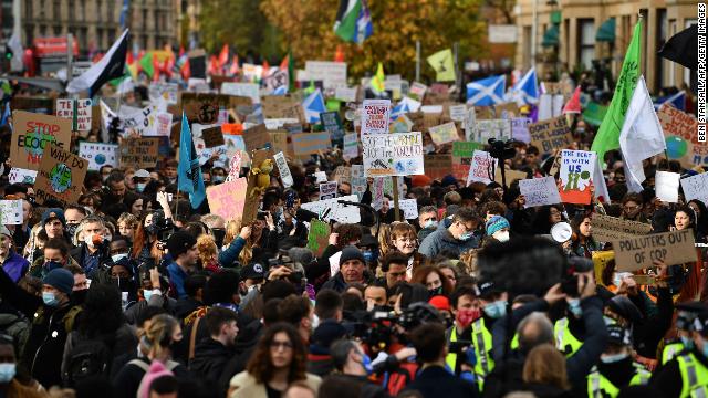 Protesters demonstrate in Glasgow, Scotland on Friday at a youth-led climate rally. 