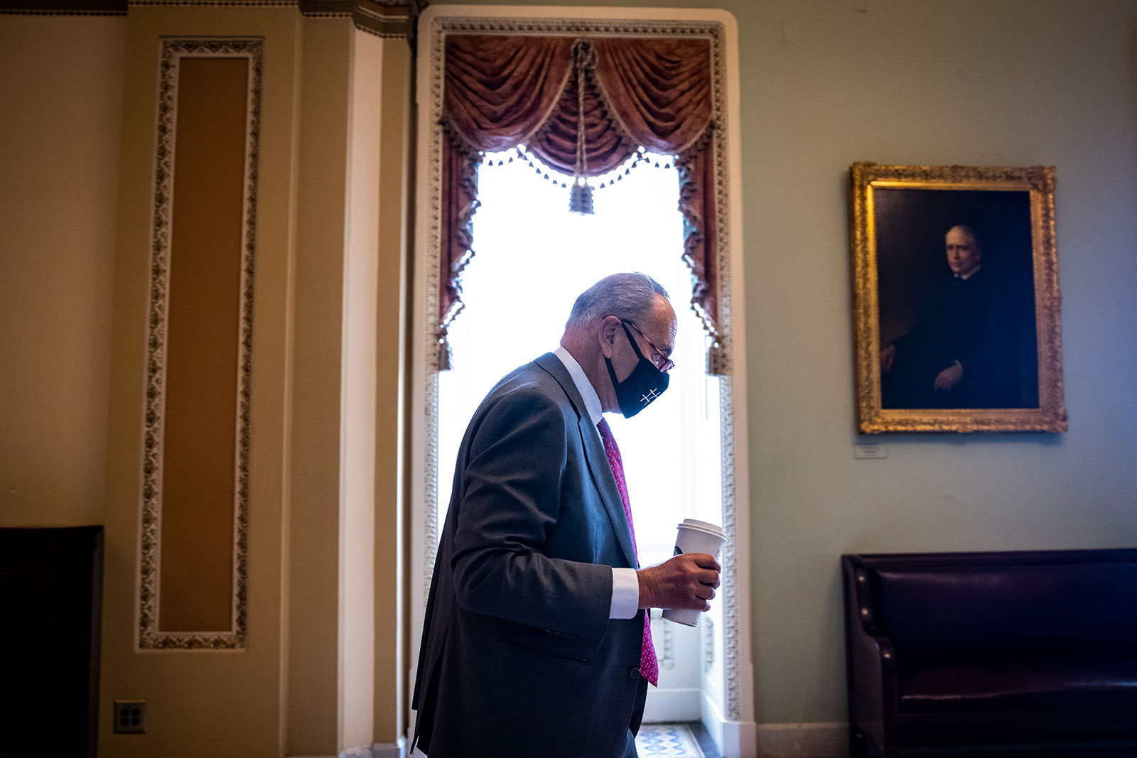 Senate Majority Leader Chuck Schumer heads to his office in the US Capitol on August 10.