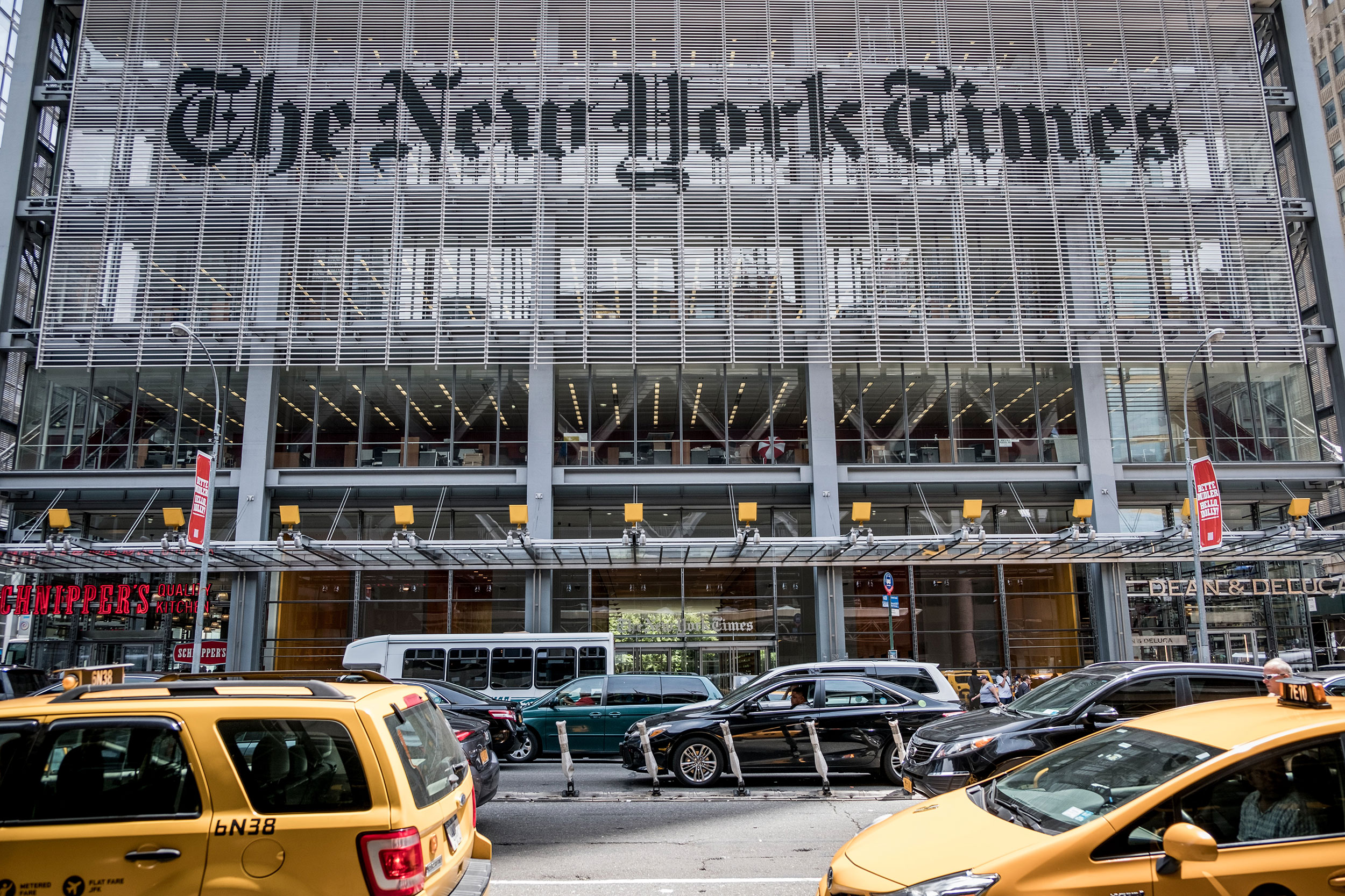 The exterior of The New York Times building in 2017.
