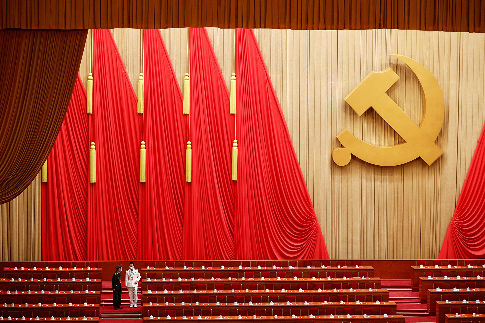 Military delegates arrive before the opening ceremony of the 20th National Congress of the Communist Party of China, at the Great Hall of the People in Beijing on October 16.