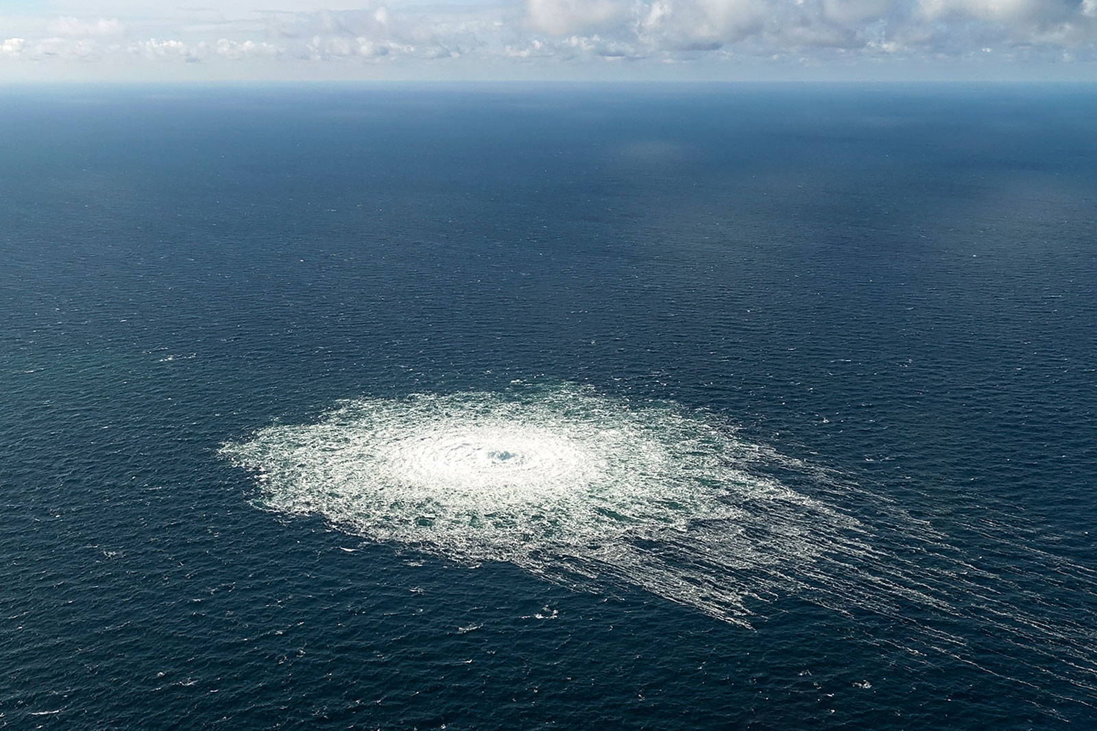 A large disturbance in the sea is seen off the coast of the Danish island of Bornholm on Tuesday, September 27.
