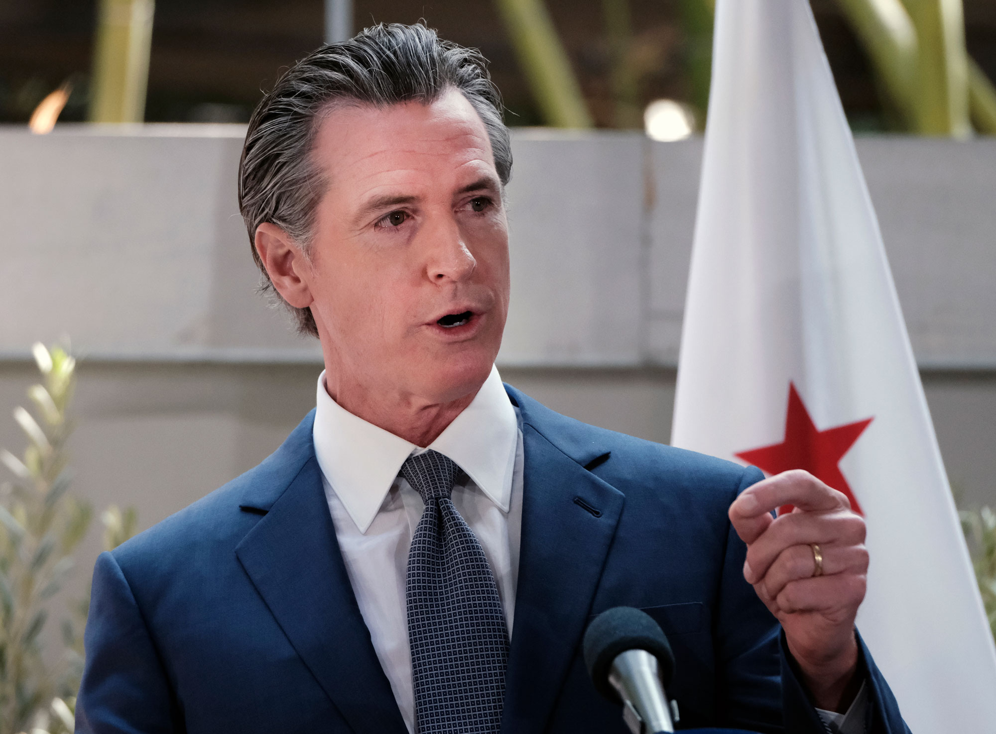 California Gov. Gavin Newsom answers questions at a news conference in Los Angeles, on June 9.