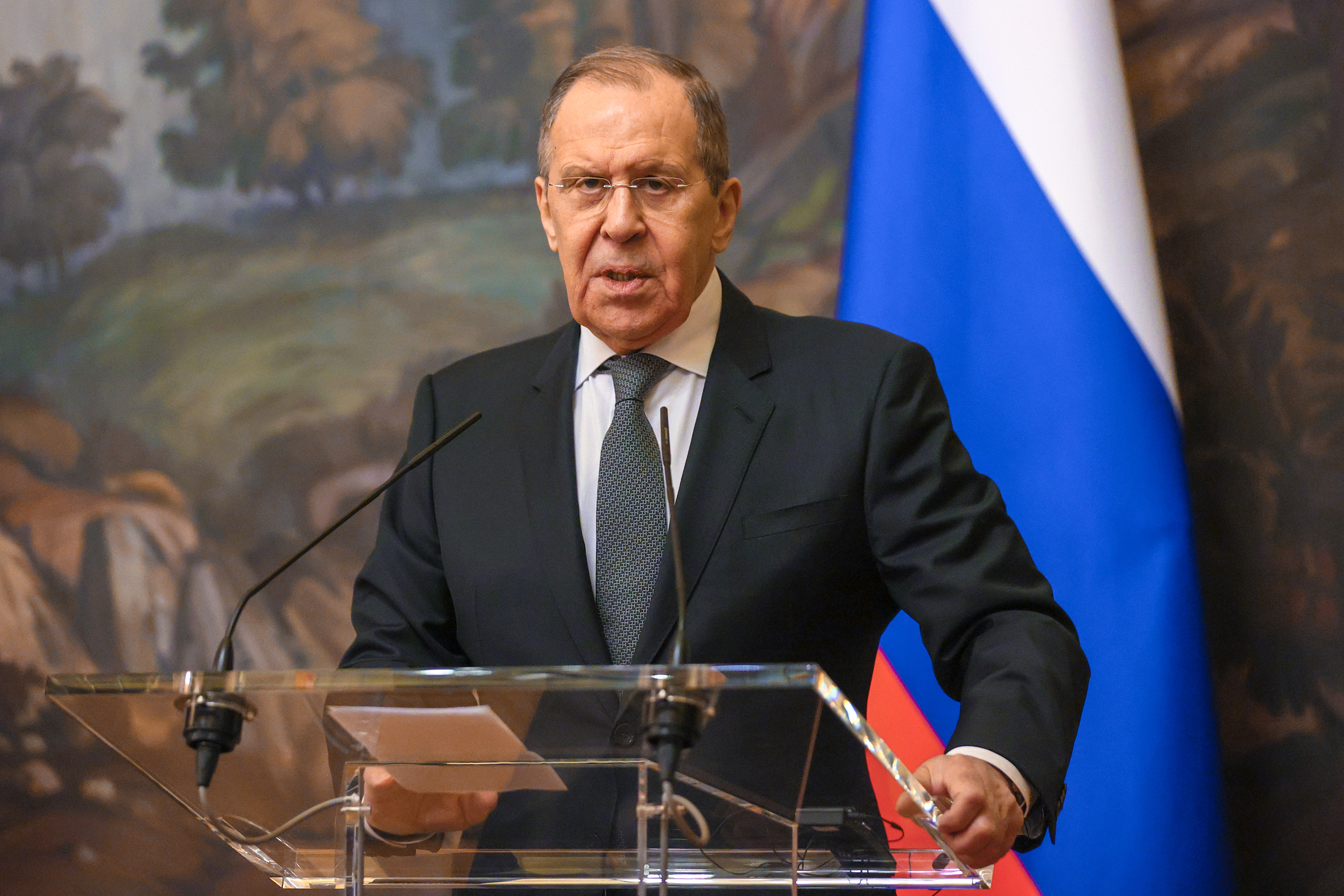 Russian Foreign Minister Sergey Lavrov speaks during a press conference in Moscow, Russia on March 17. 