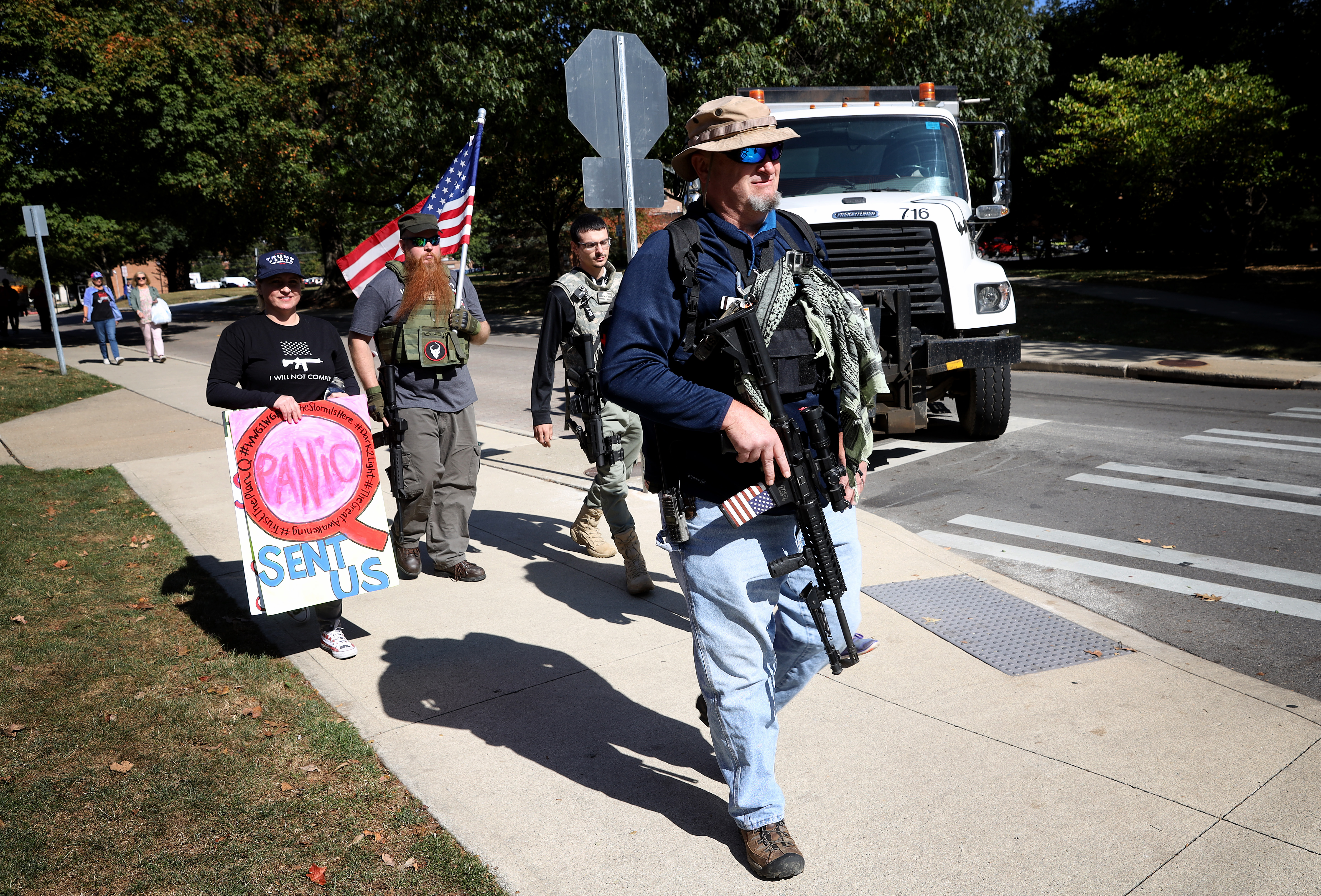 Gun rights supporters demonstrate on the campus of Otterbein University on Oct. 15, 2019 in Westerville, Ohio. 