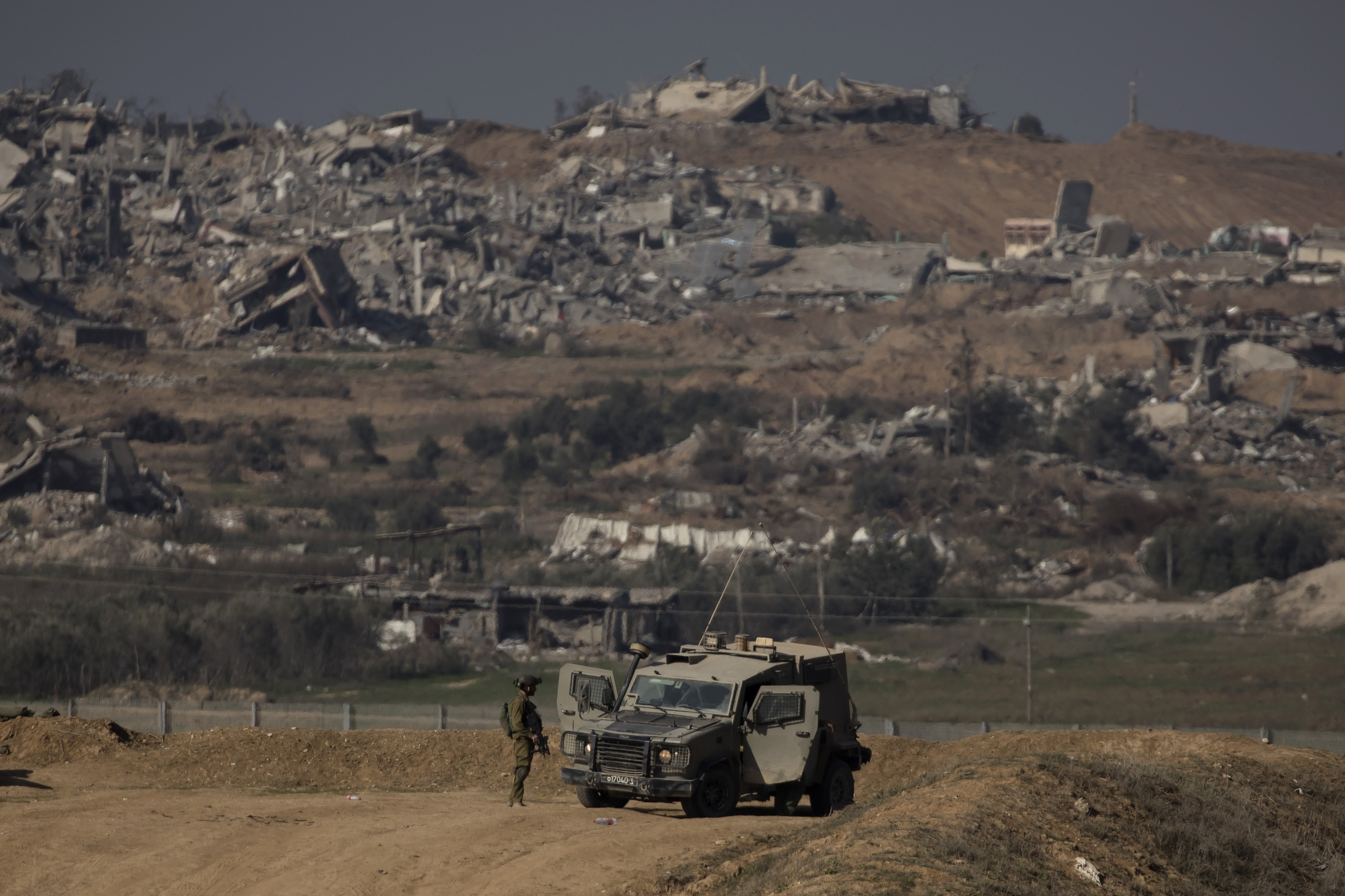 An Israeli soldier patrols near the Israel-Gaza border on January 1.