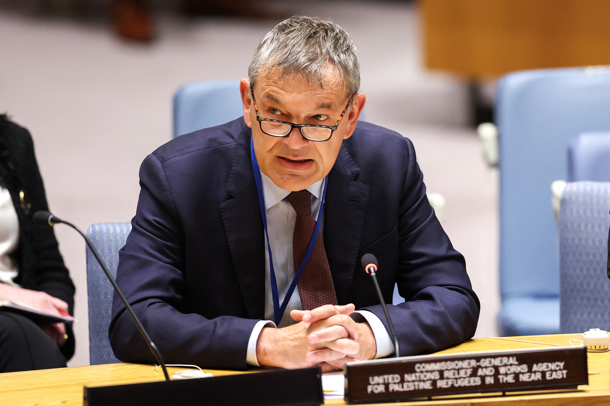 UN Relief and Works Agency (UNRWA) Commissioner General Philippe Lazzarini speaks during a UN Security Council meeting on UNRWA at UN headquarters in New York on April 17.