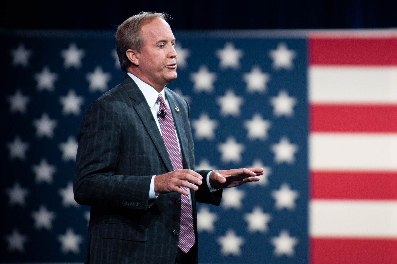 Ken Paxton speaks to the crowd in Dallas, Texas, in 2021. 