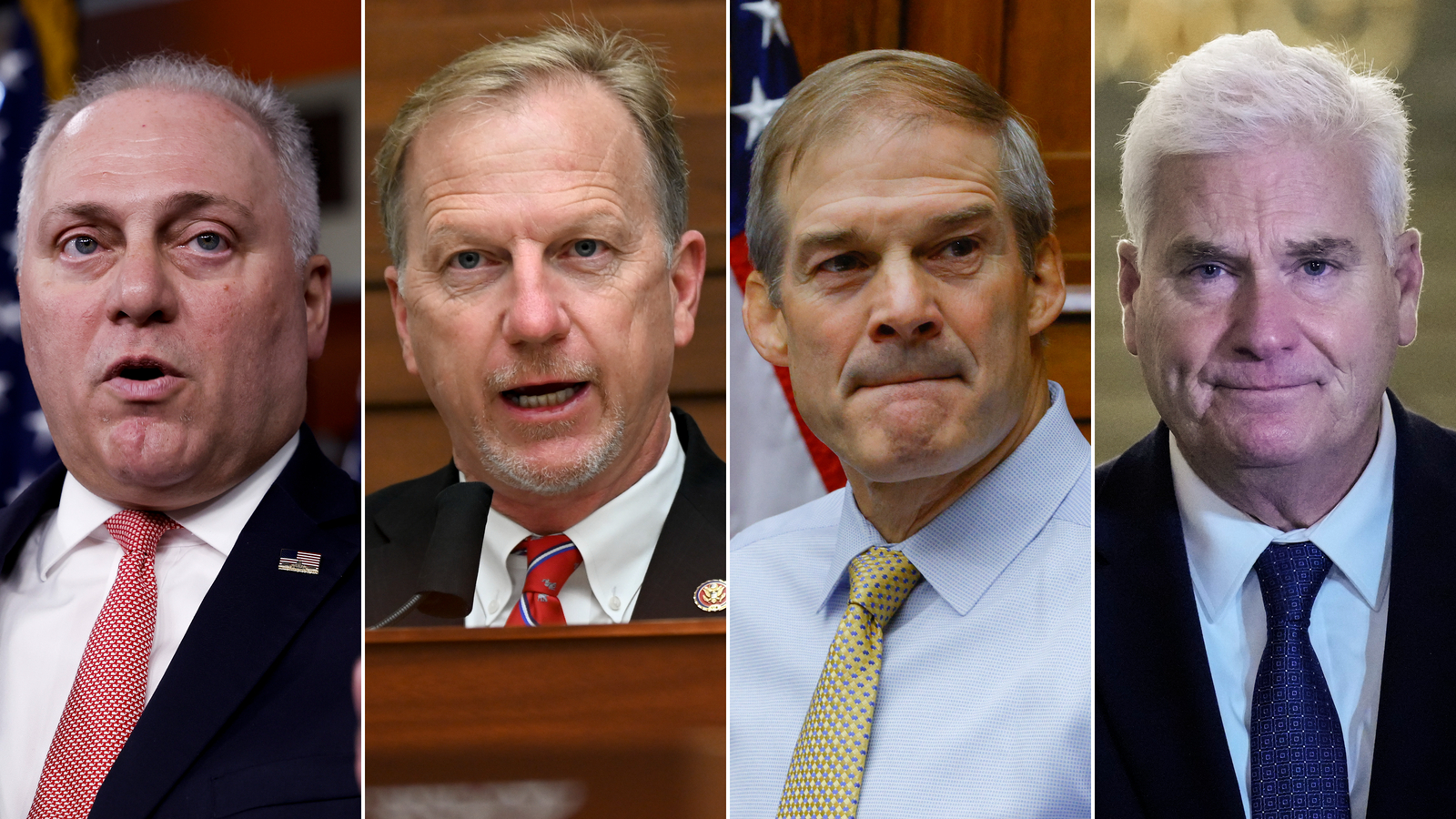 Left to right: House Majority Leader Steve Scalise, Republican Study Committee Chairman Kevin Hern, House Judiciary Chair Jim Jordan, and House Majority Whip Tom Emmer.