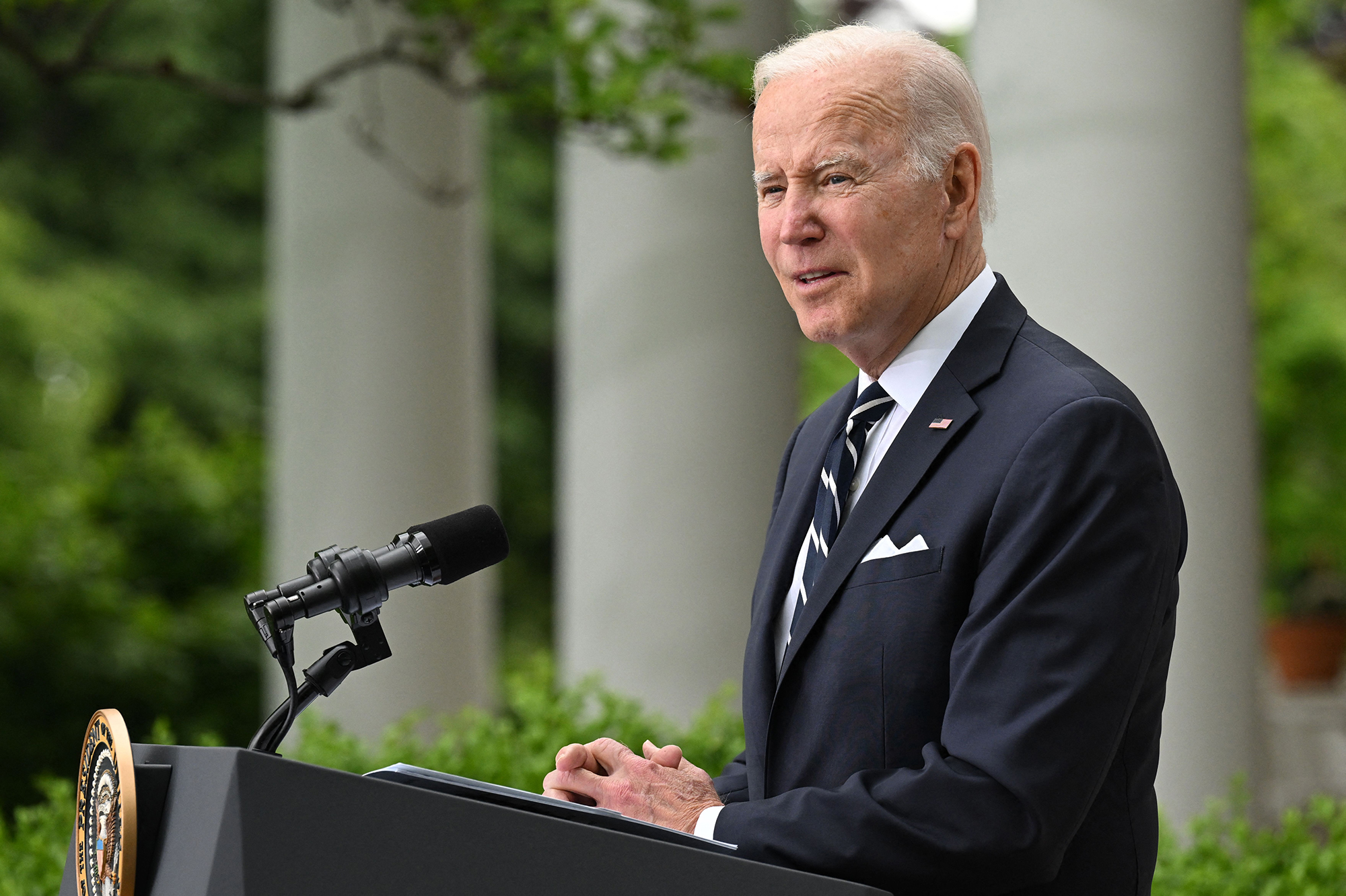 US President Joe Biden speaks at the White House in Washington, DC on May 5. 