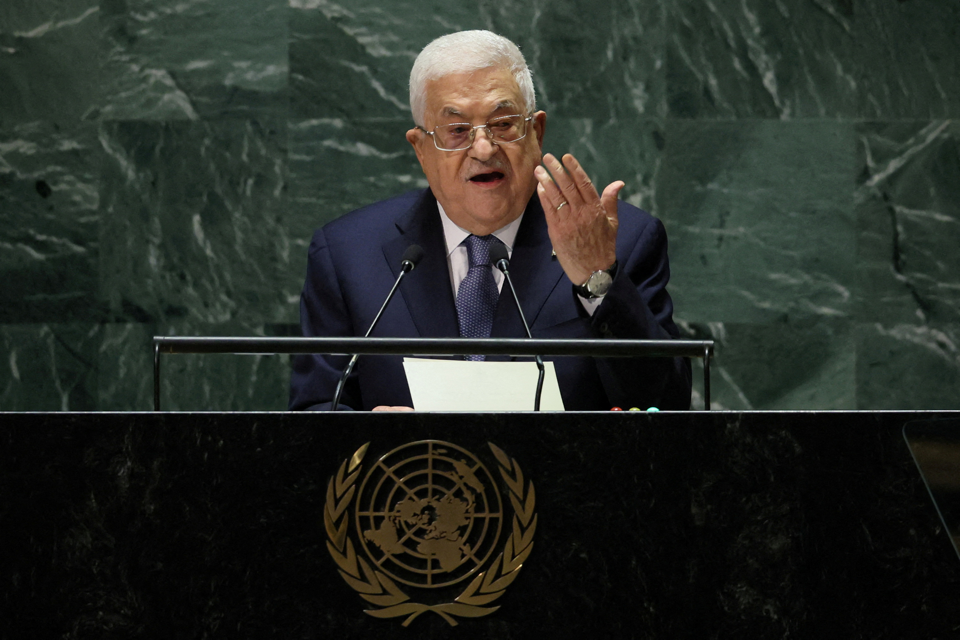 Palestinian President Mahmoud Abbas addresses the 78th Session of the UN General Assembly in New York City on September 21, 2023.