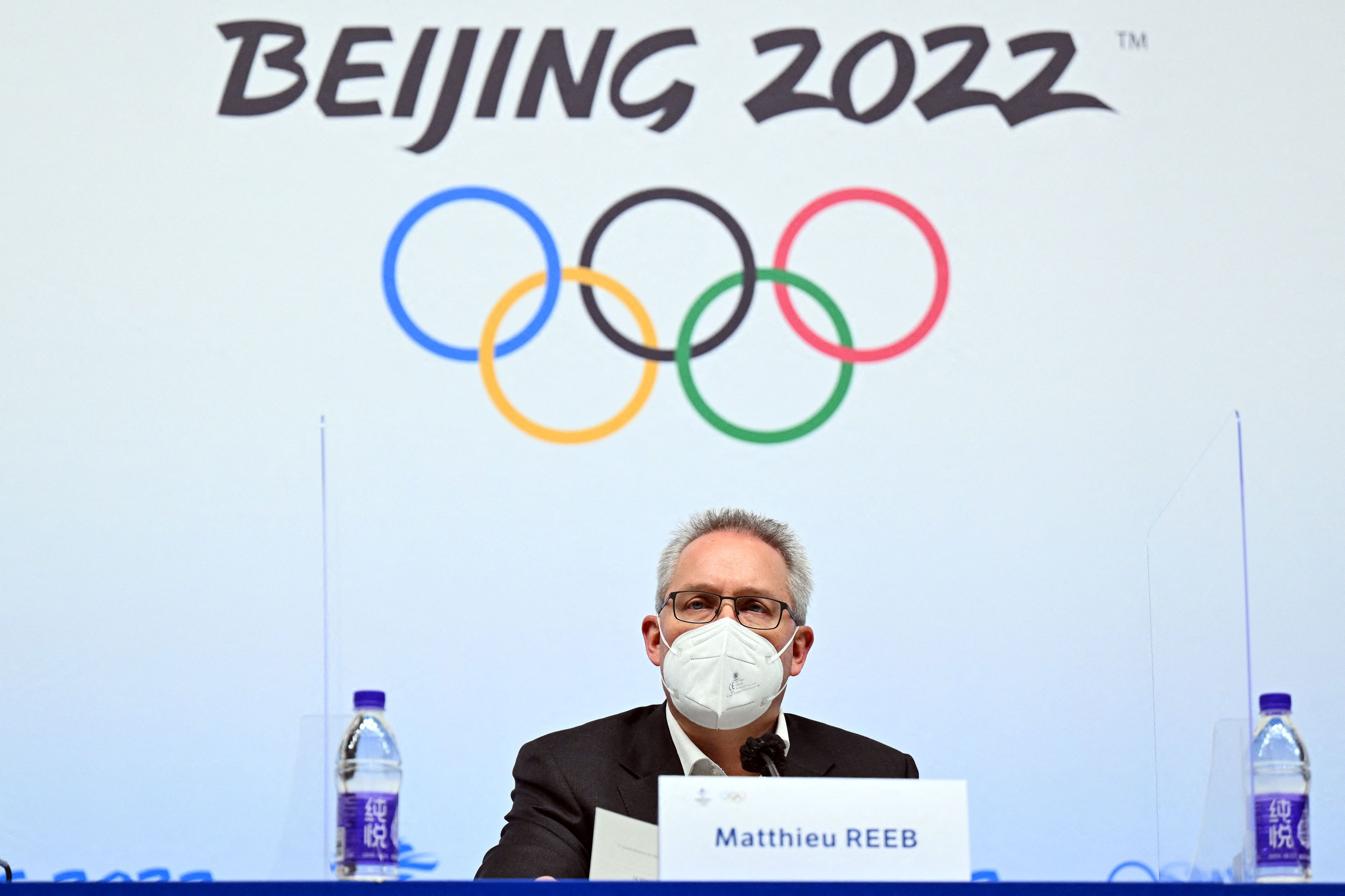 Court of Arbitration for Sport director general Matthieu Reeb at a news conference at the Beijing Winter Olympics Media Center on Monday.
