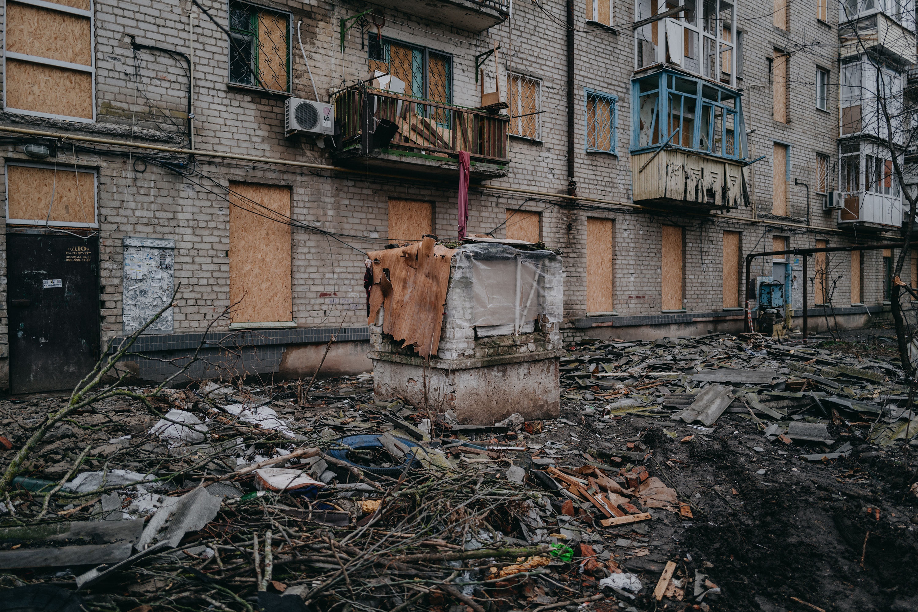 A view of a shelled building in Kherson, Ukraine, on January 19.