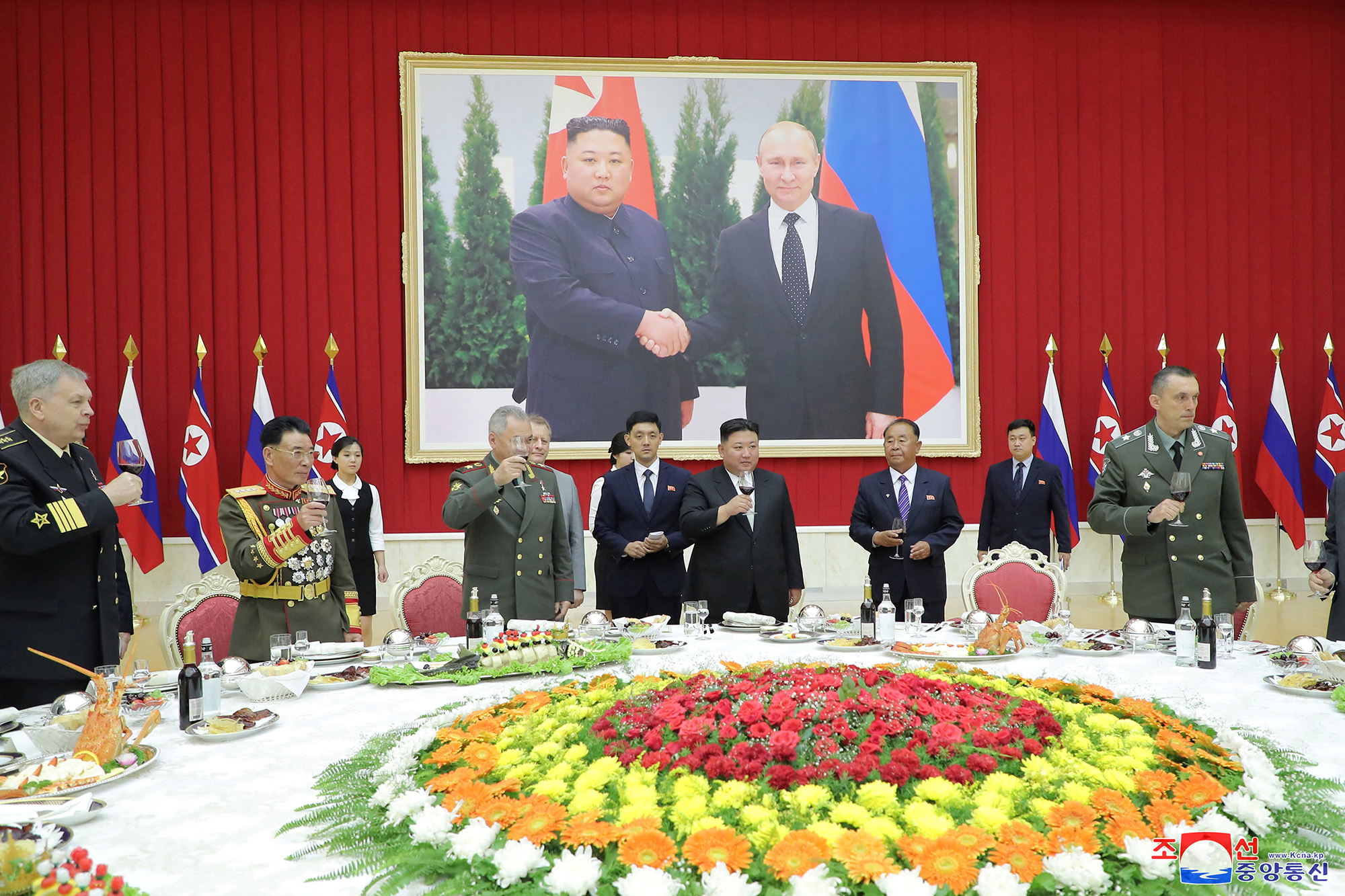 Russia's Defense Minister Sergei Shoigu attends a reception for the Russian military delegation hosted by North Korean leader Kim Jong Un as part of the 70th anniversary celebration of the Korean War armistice in Pyongyang, North Korea, on July 27, in this image released by North Korea's Korean Central News Agency. 