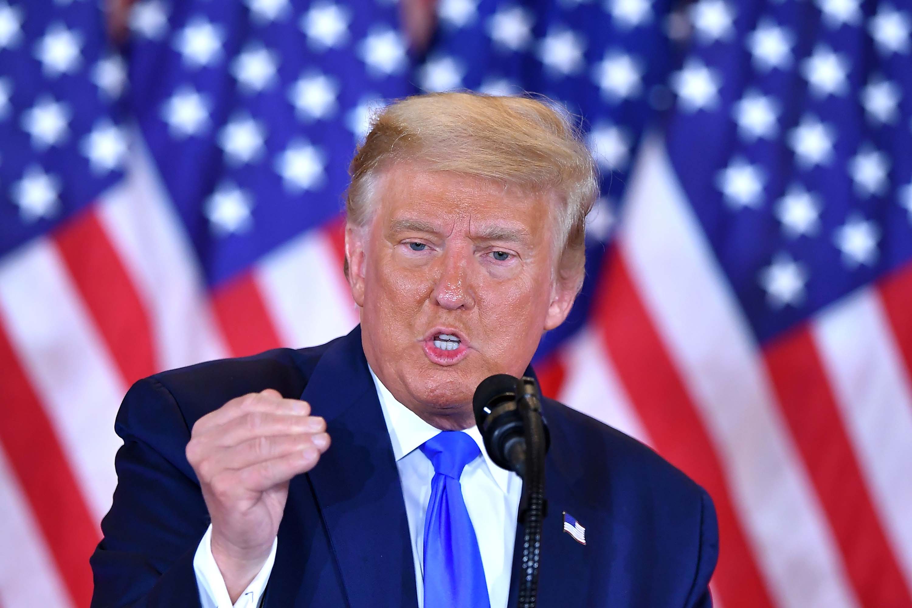 President Trump speaks at the White House in Washington, DC, early on November 4.