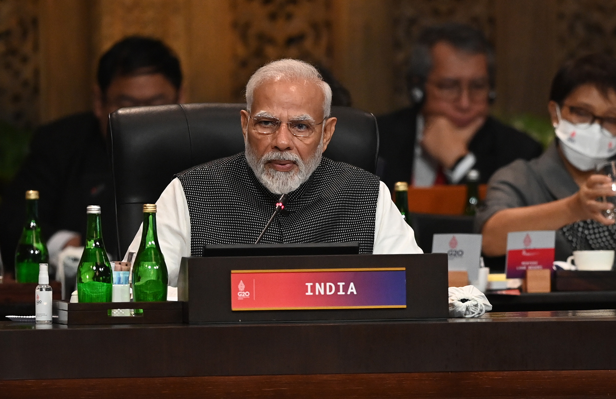 Indian Prime Minister Narendra Modi delivers his outlook on the opening ceremony of the G20 Leaders' Summit in Bali, Indonesia, on November 15.