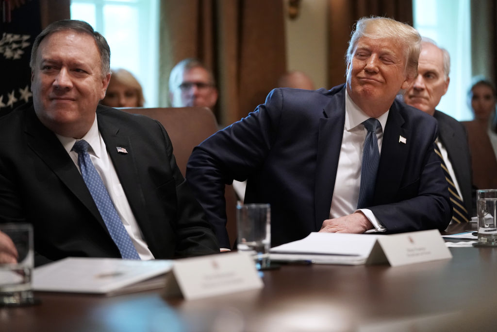 Donald Trump and Mike Pompeo at Cabinet meeting at the White House
