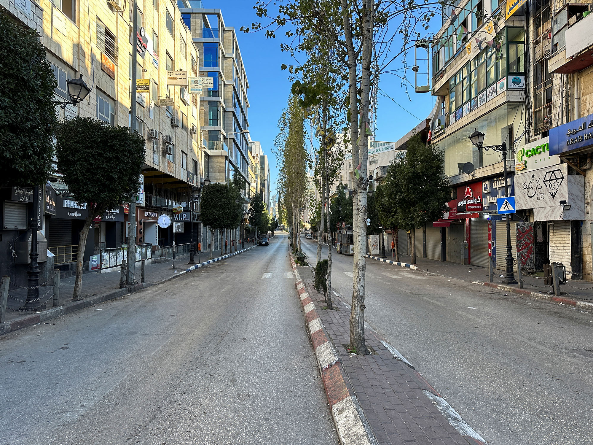 A view of empty streets in Ramallah in the Israeli-occupied West Bank during a general strike in solidarity with Palestinians on December 11.
