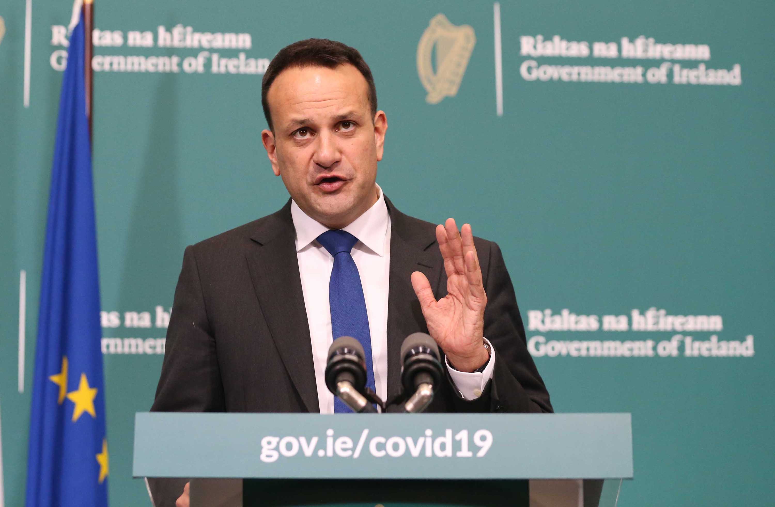 Irish Taoiseach Leo Varadkar speaks at a press briefing about coronavirus in Dublin, Ireland, on March 27.