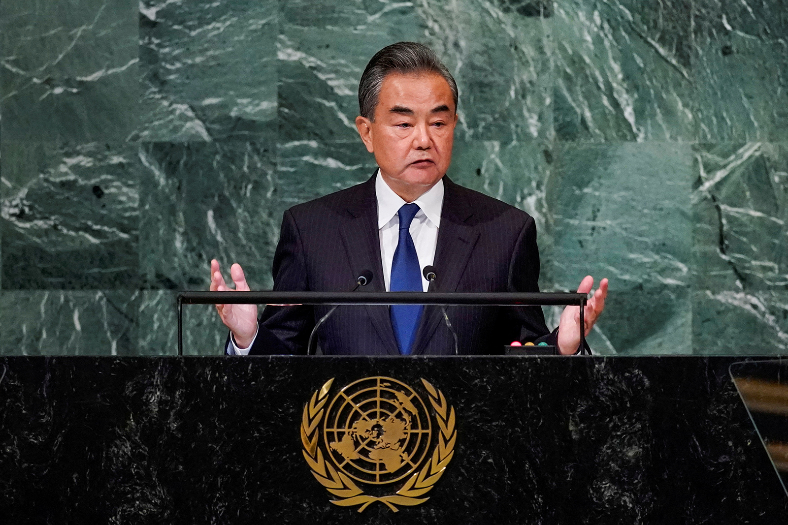 Wang Yi speaks at the UN Headquarters in New York on September 24, 2022.