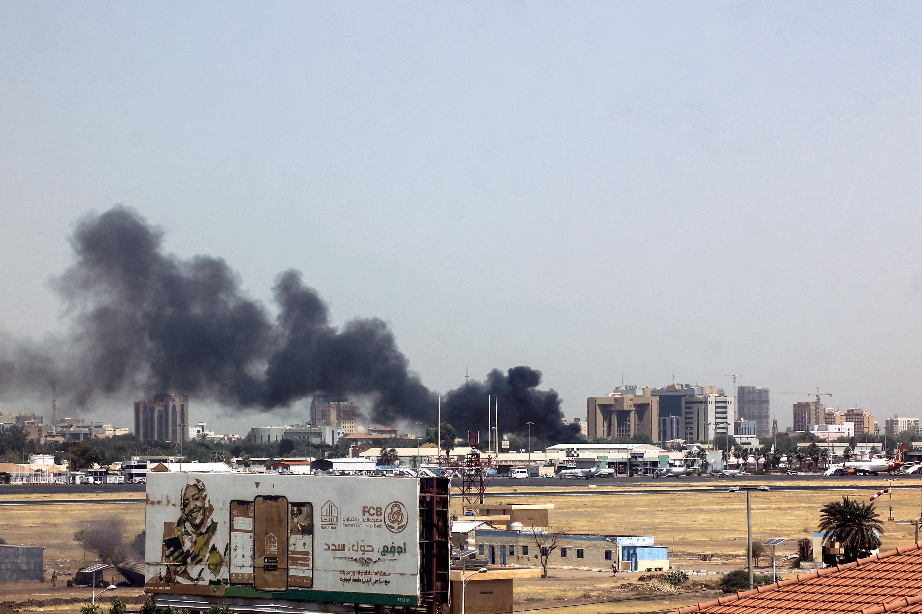 Heavy smoke is seen near Khartoum's airport on April 15. 