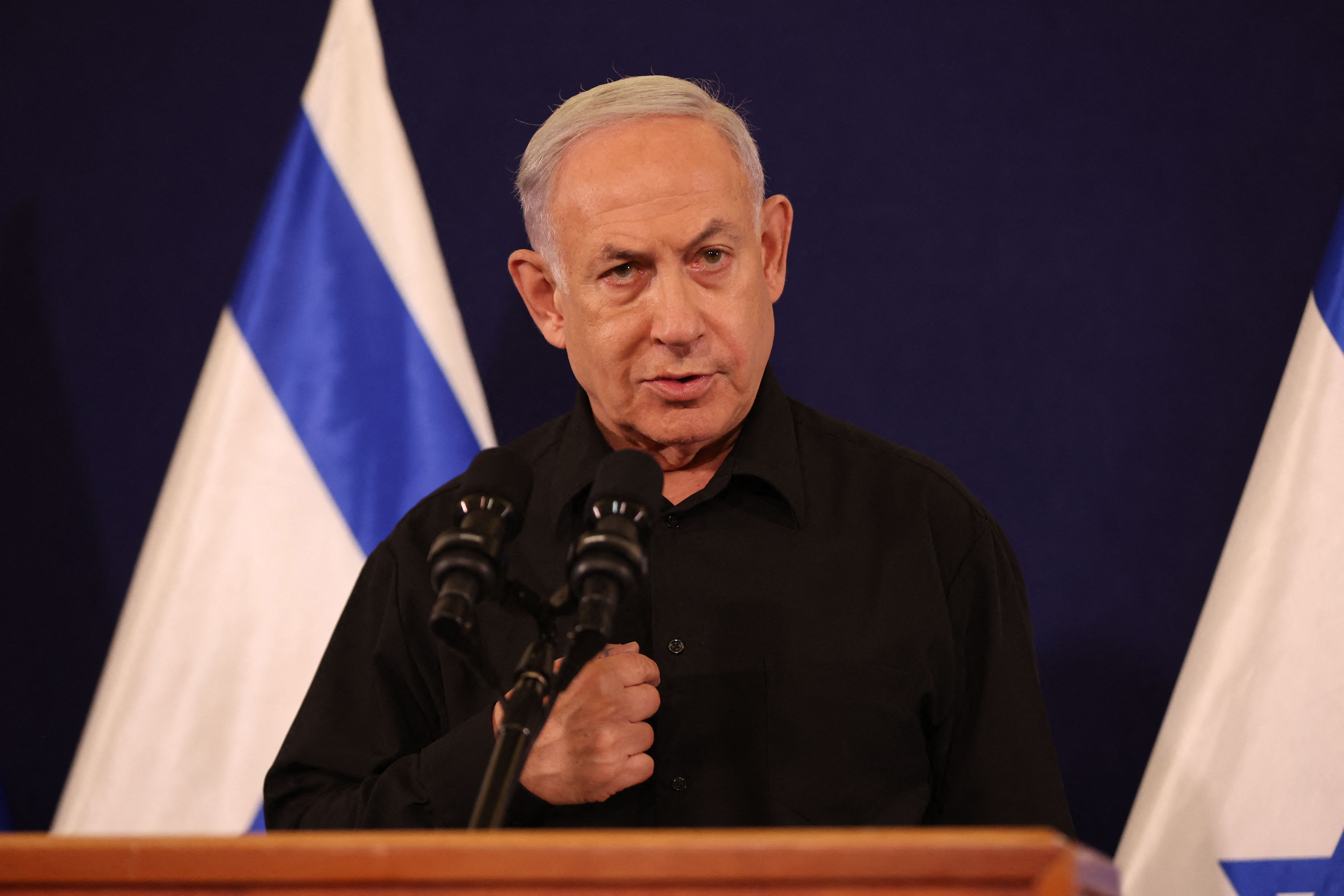 Israeli Prime Minister Benjamin Netanyahu speaks during a press conference in Tel Aviv, on October 28.