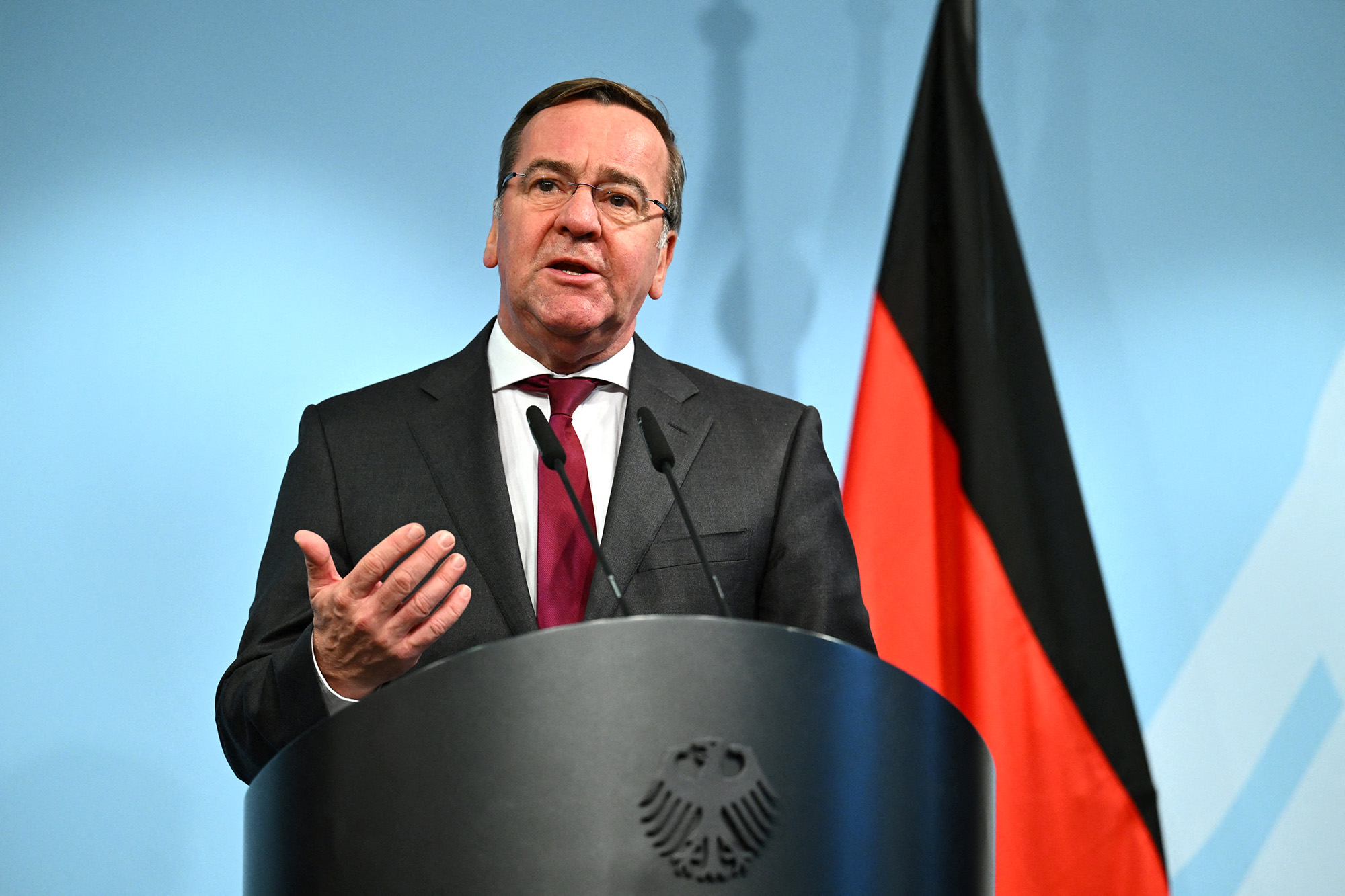 German Defence Minister Boris Pistorius speaks during a joint news conference at the Defence Ministry in Berlin, Germany, on January 24.