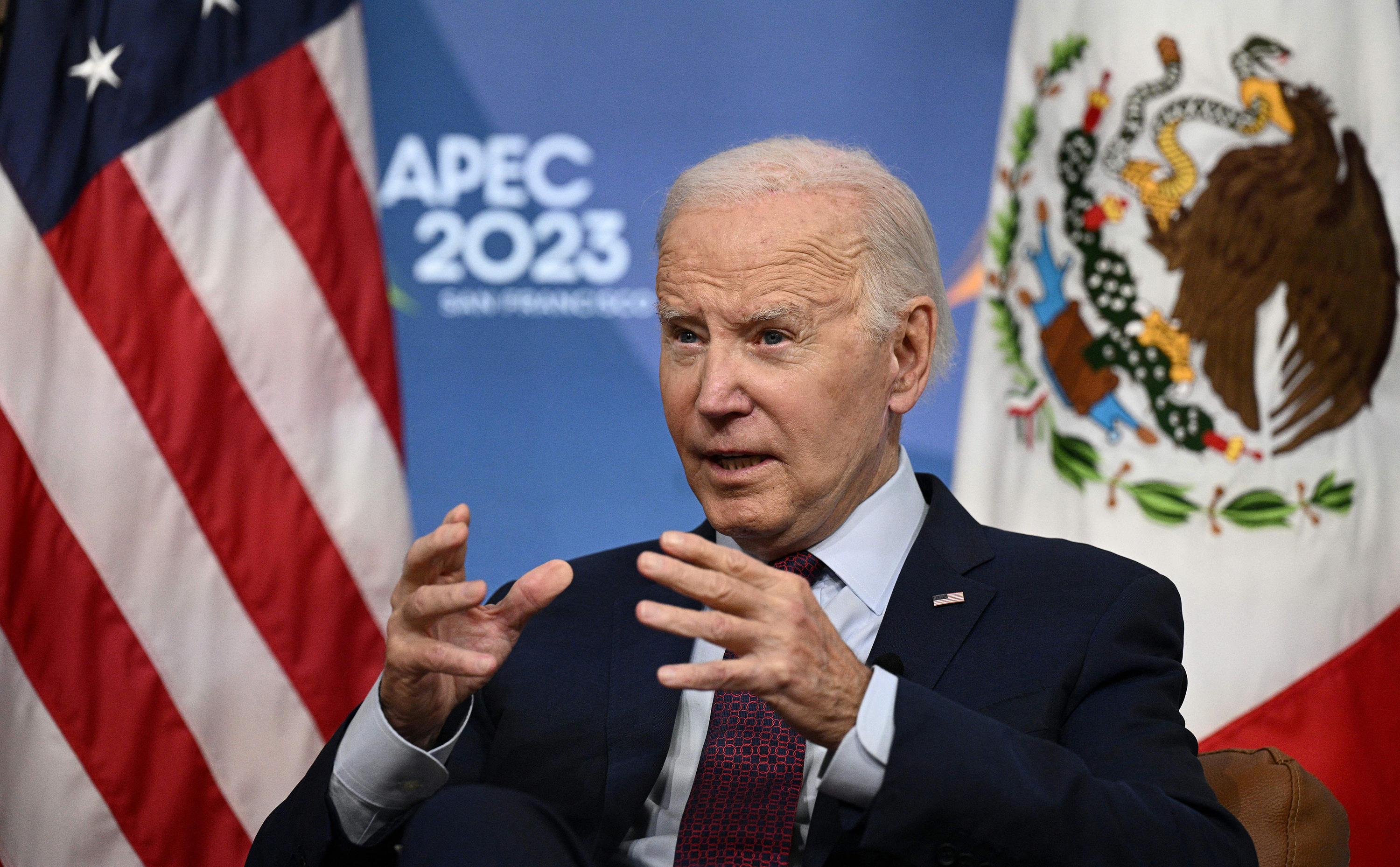 US President Joe Biden speaks during a bilateral meeting on the last day of the Asia-Pacific Economic Cooperation (APEC) Leaders' Week in San Francisco, California, on November 17.