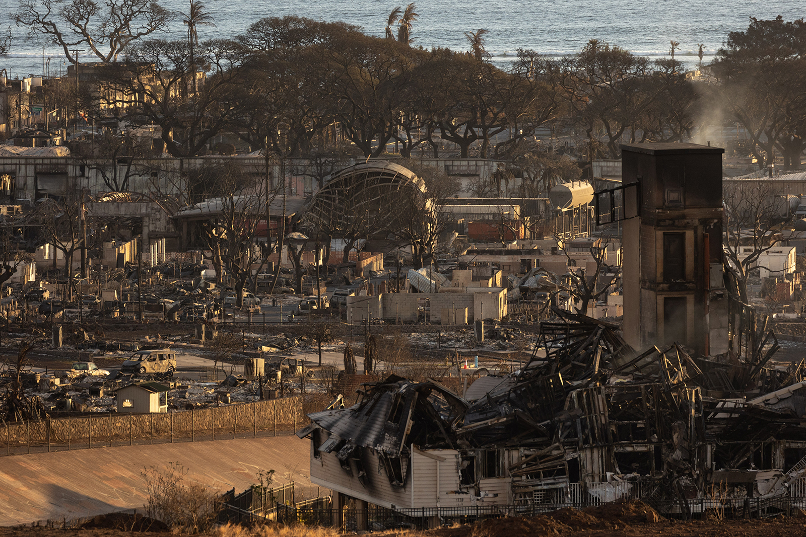 Burned houses and buildings are pictured in the aftermath of a wildfire, in Lahaina, western Maui, Hawaii on August 12.