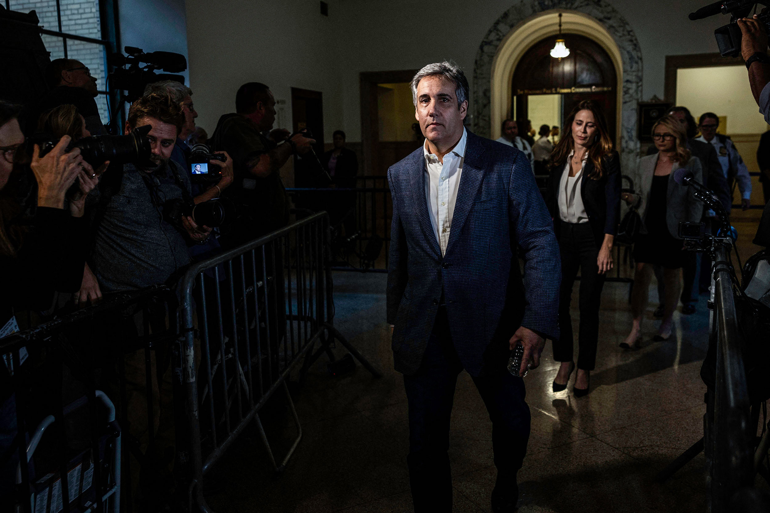 Michael Cohen leaves the courtroom after testifying in the civil business fraud trail of former President Donald Trump in New York in October 2023.