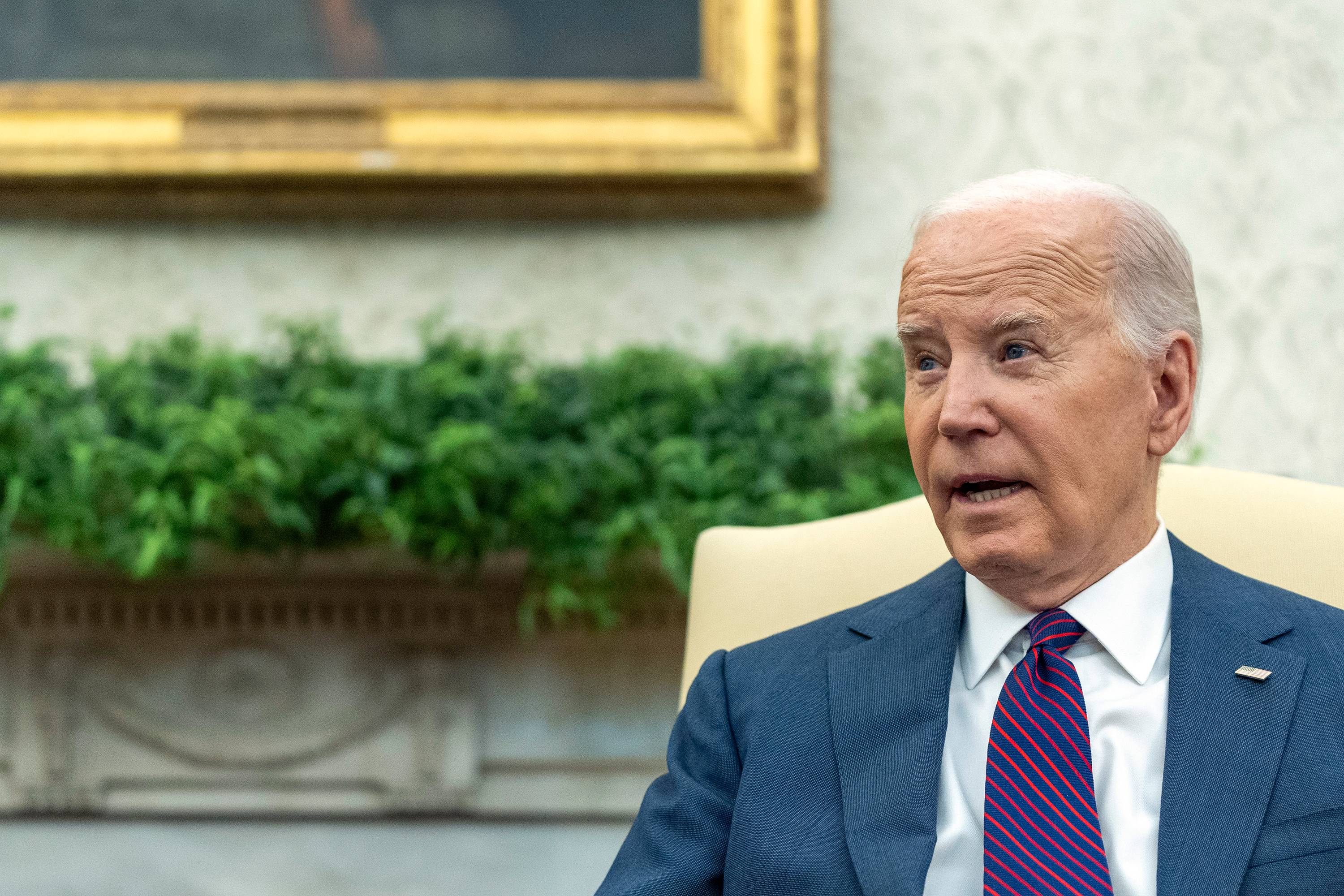 President Joe Biden speaks as he meets with Iraq's Prime Minister Mohammed Shia al-Sudani in the Oval Office on Monday.