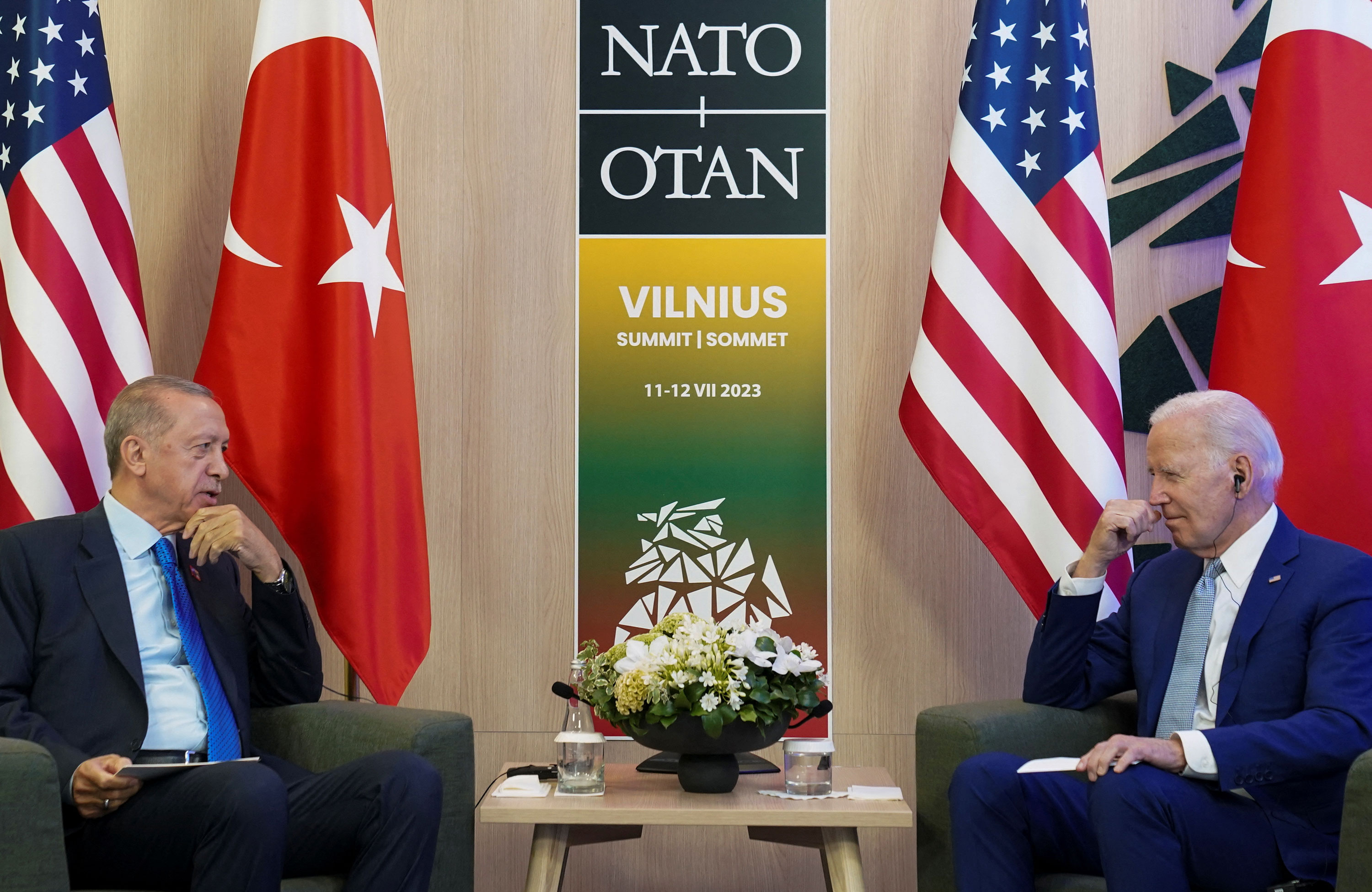US President Joe Biden meets with Turkish President Tayyip Erdogan at the NATO summit in Vilnius, Lithuania, on Tuesday.