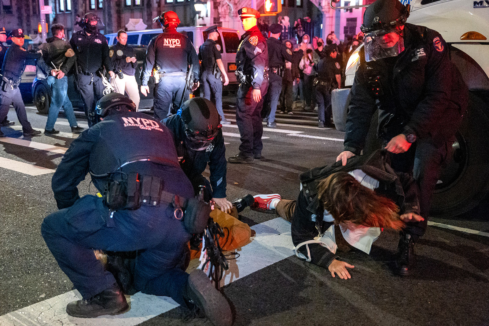 Police arrest protesters at The City College Of New York on April 30.