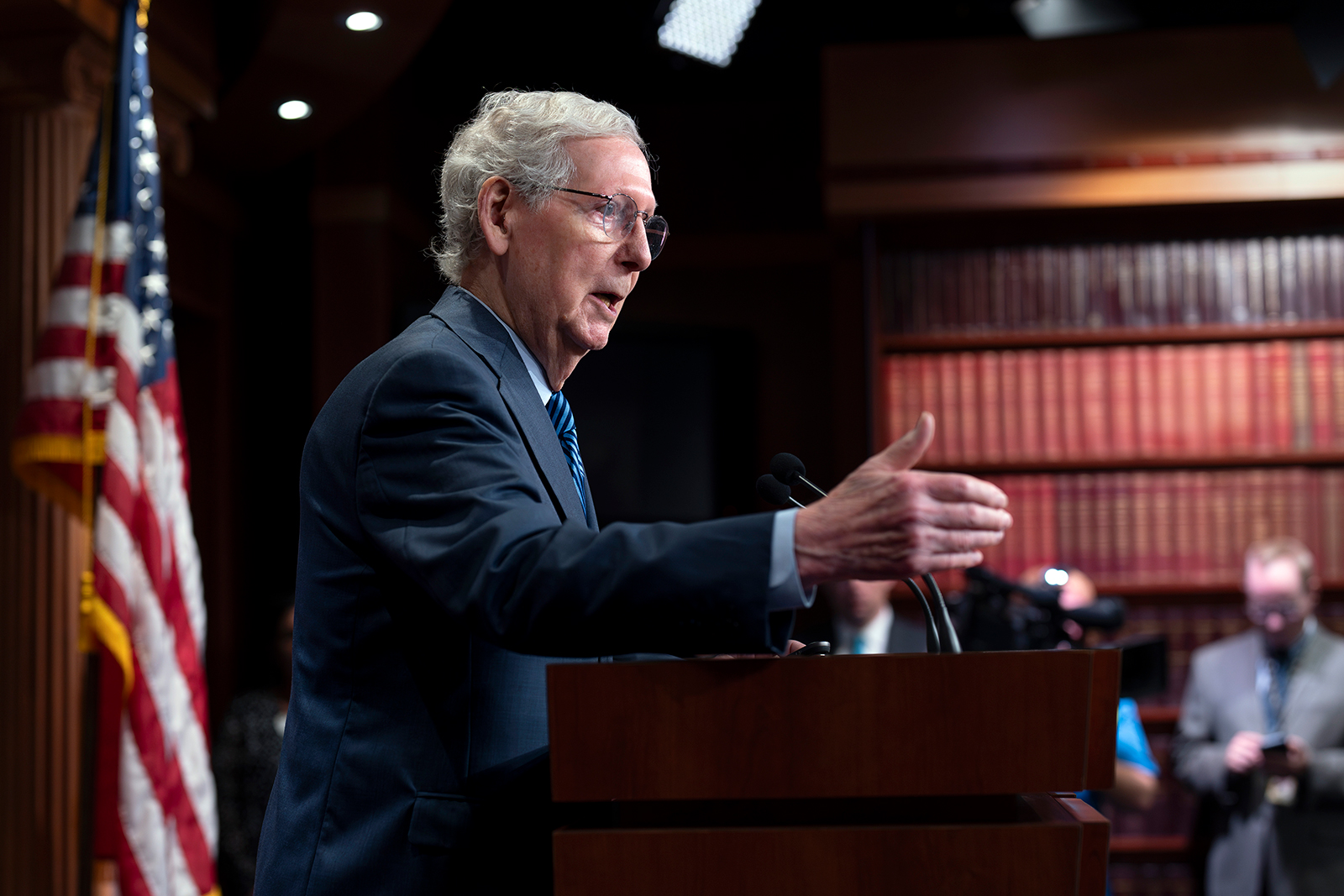 Senate Republican Leader Mitch McConnell speaks at the Capitol in Washington, DC, on April 23. 