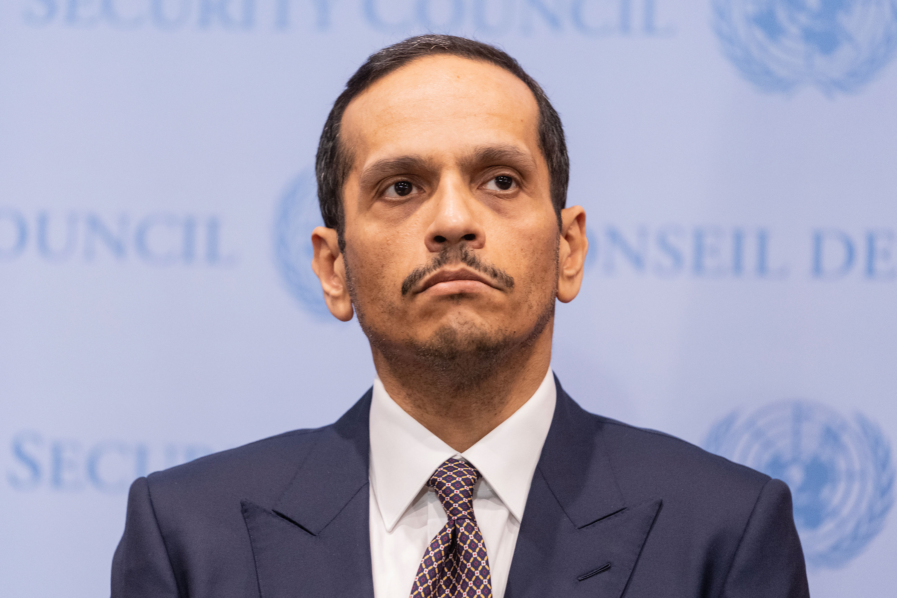 Qatari Prime Minister and Minister of Foreign Affairs Sheikh Mohammed bin Abdulrahman bin Jassim Al-Thani attends a press briefing at UN Headquarters in New York on November 29. 