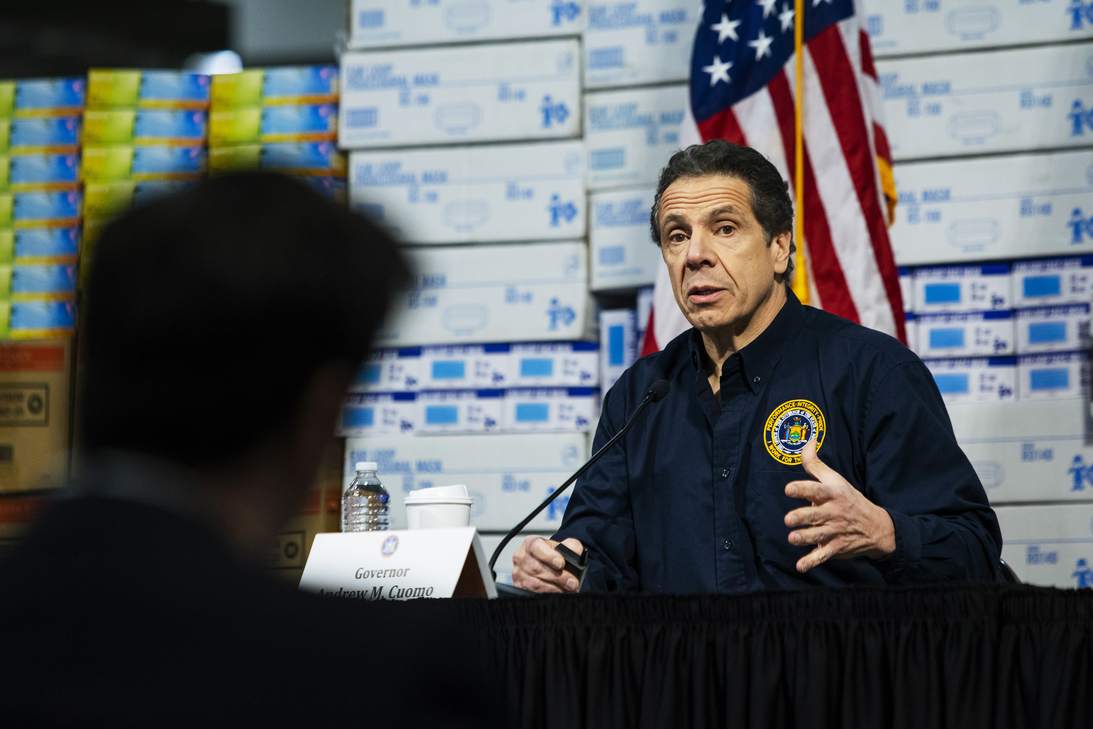 New York Gov. Andrew Cuomo speaks to the press at the Javits Center in New York City on March 24.