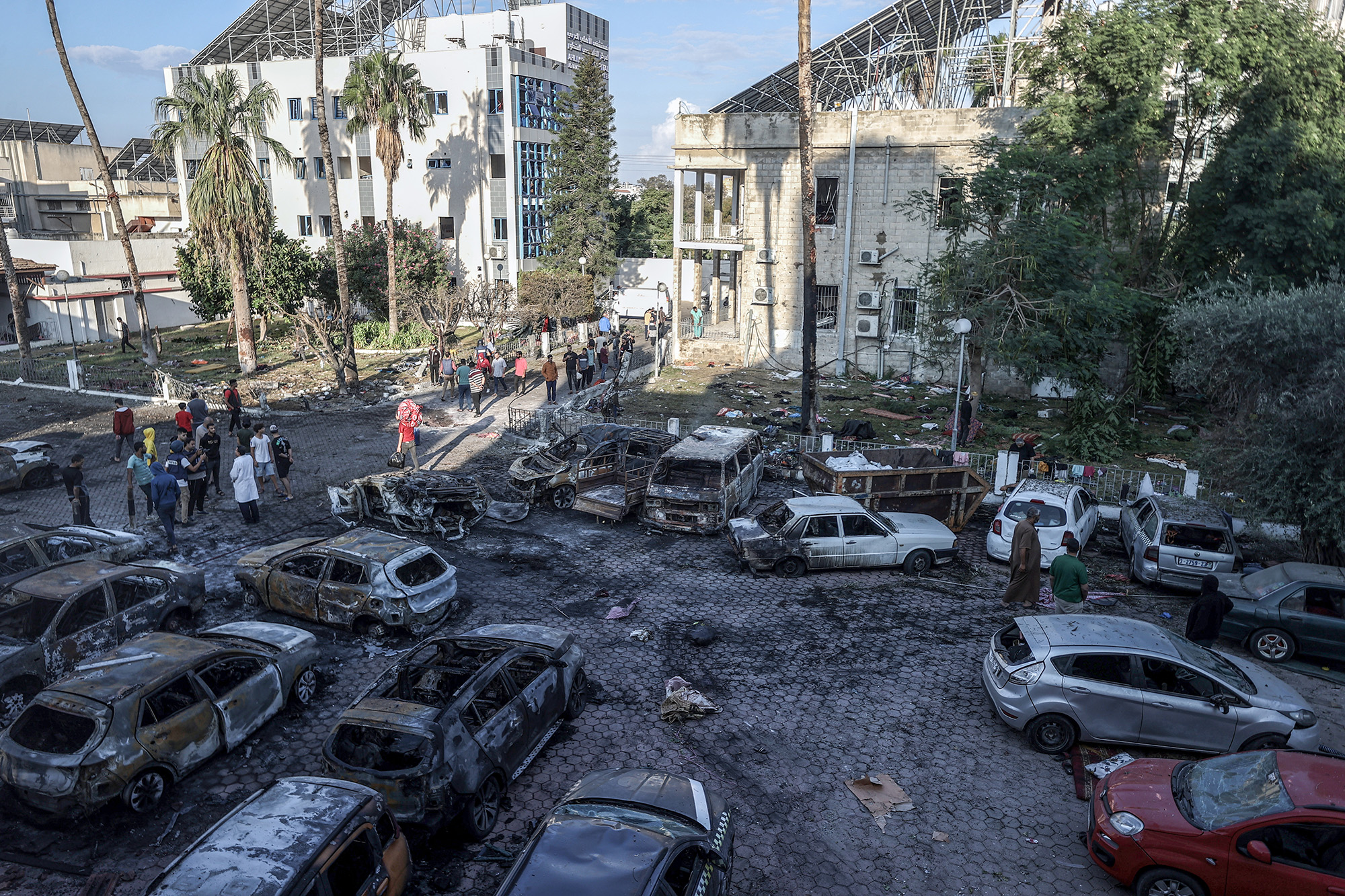 A view of the surroundings of Al-Ahli Baptist Hospital after it was hit in Gaza City, Gaza, on October 18.